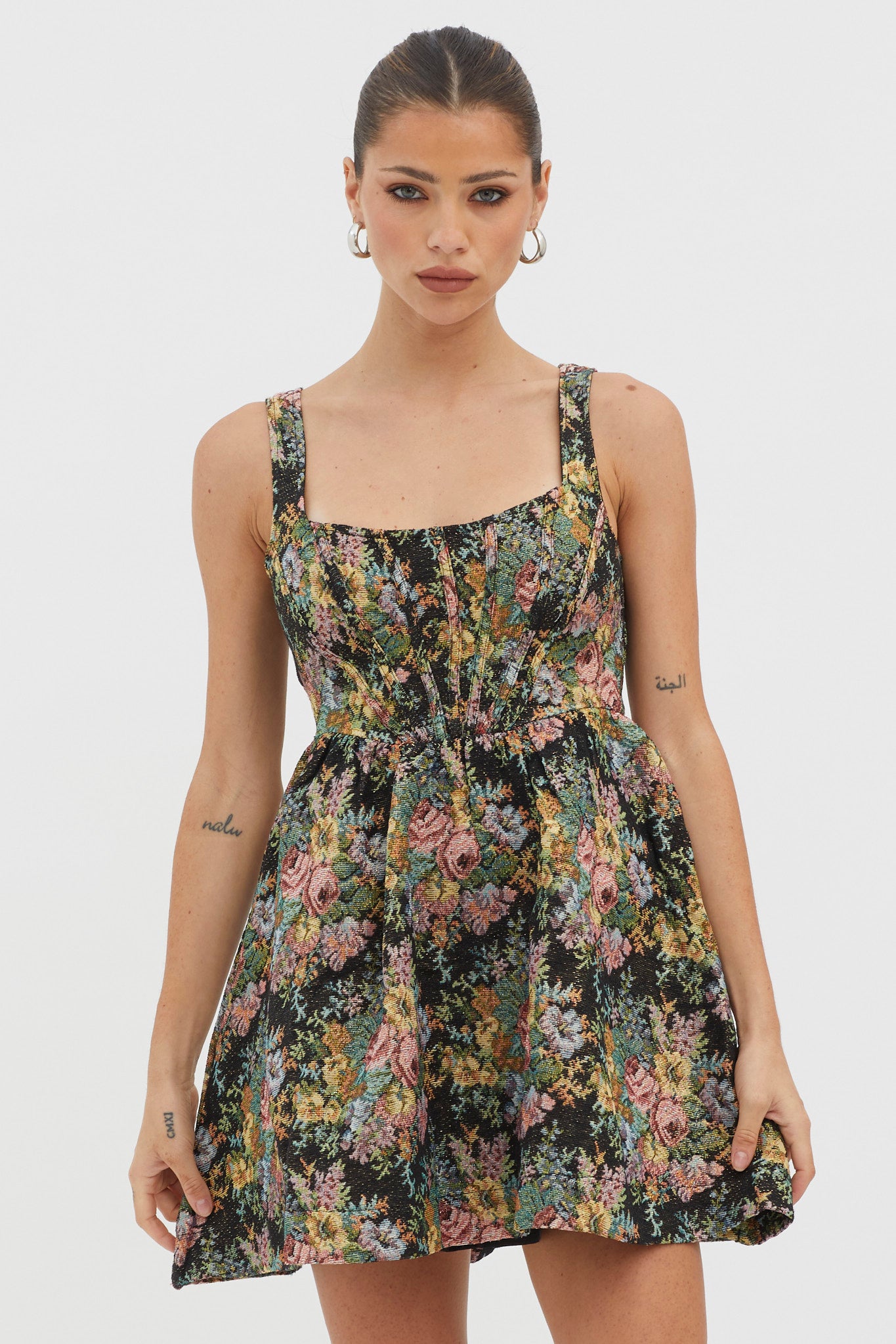 Strong Feelings A-Line Floral Embroidery Dress Black by Selfie Leslie