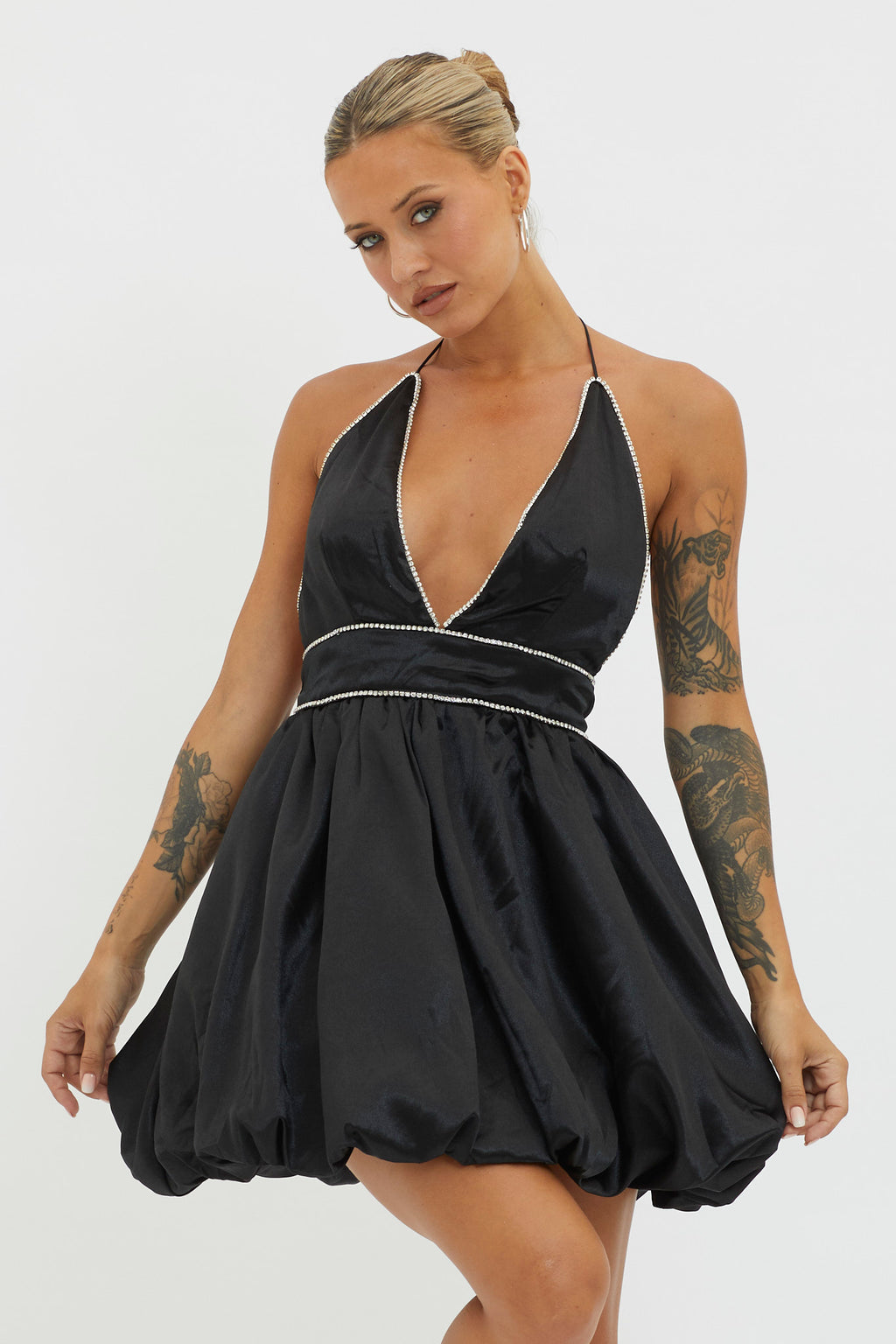 I Can Explain Diamante Bubble Hem Dress Black by Selfie Leslie