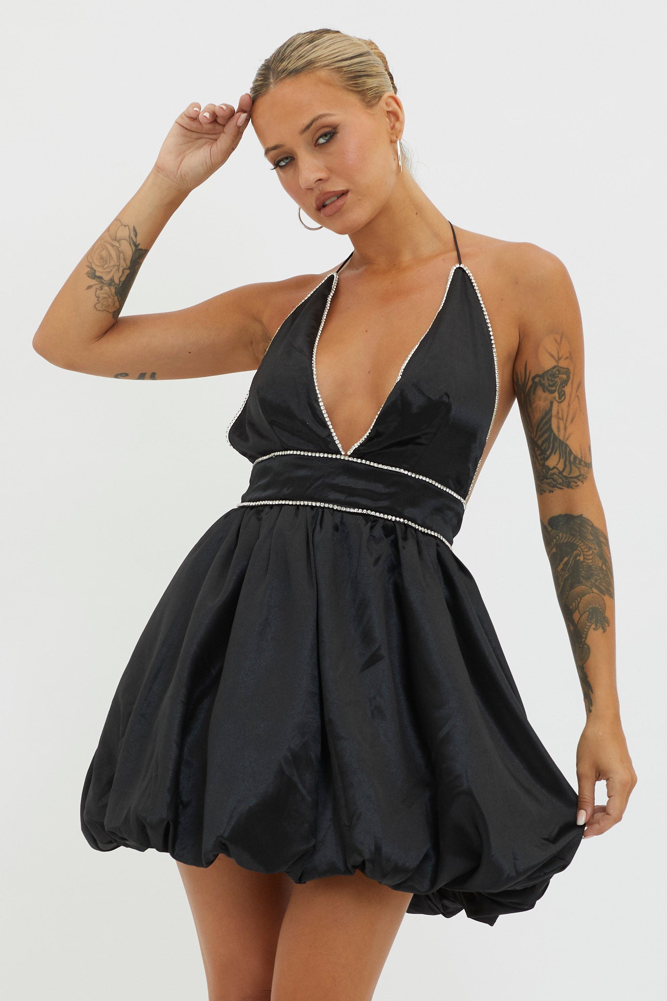 I Can Explain Diamante Bubble Hem Dress Black by Selfie Leslie