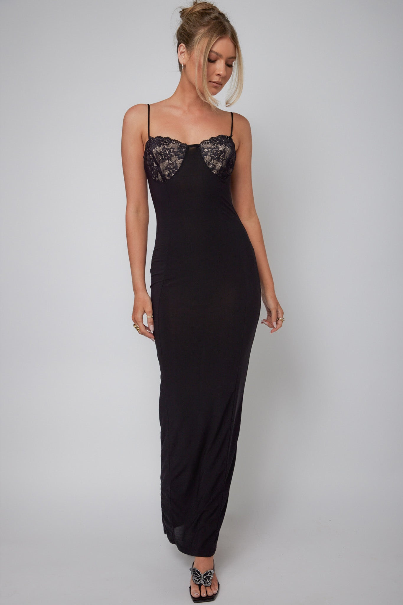 Ora Lace Bust Bodycon Maxi Dress Black by Selfie Leslie