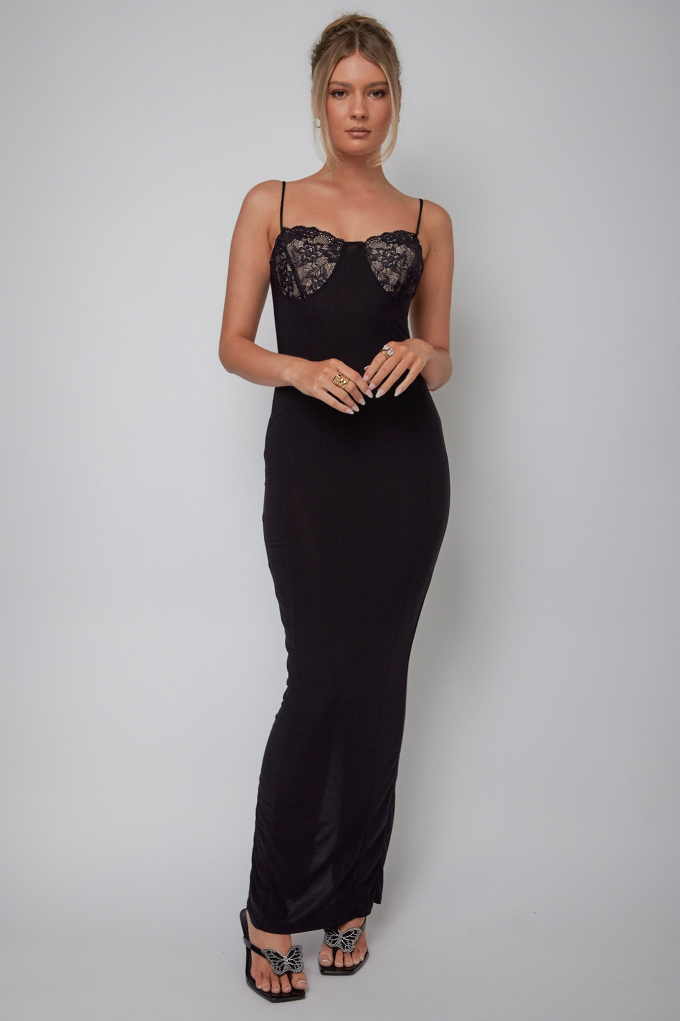 Ora Lace Bust Bodycon Maxi Dress Black– Selfie Leslie