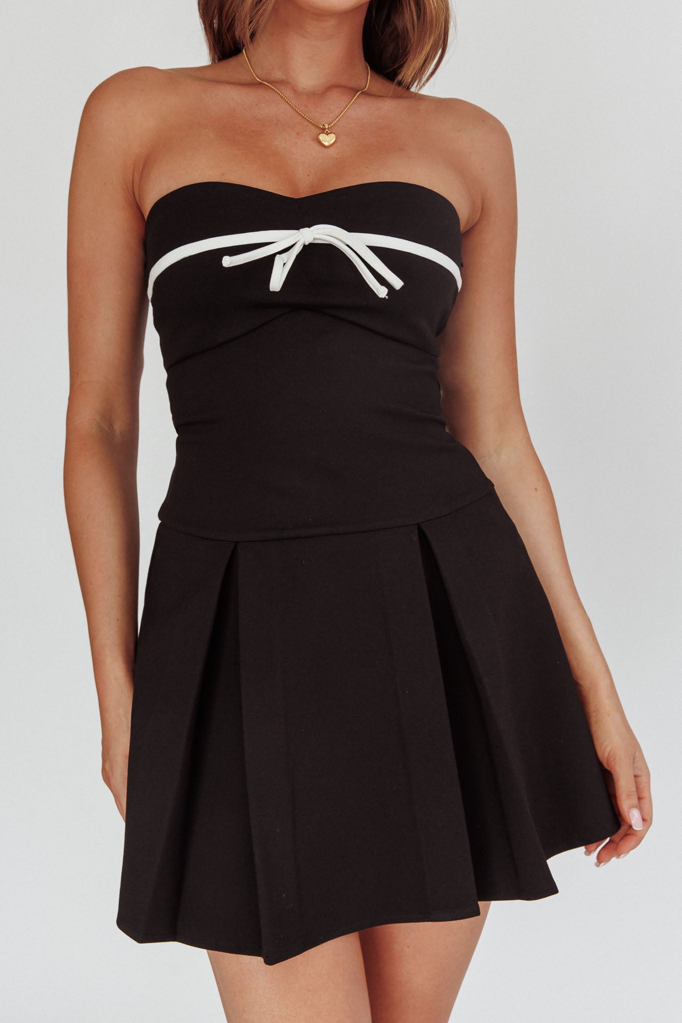 Camelia Box Pleat Bow Mini Dress Black by Selfie Leslie