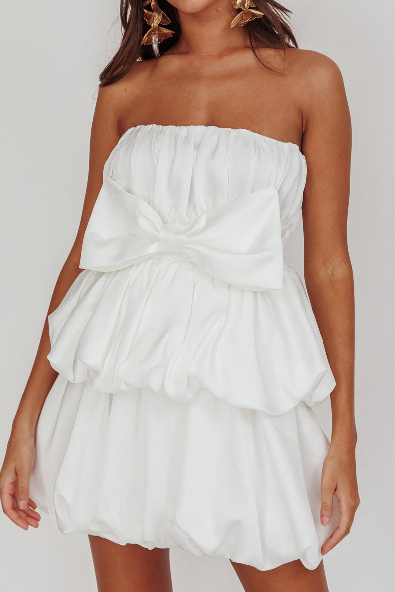 carissa bubble mini dress Carmelita Tiered Bubble Bow Mini Dress Off White M