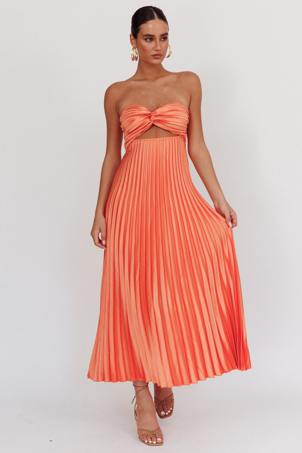 Wicked Games Strapless Pleated Maxi Dress Orange by Selfie Leslie