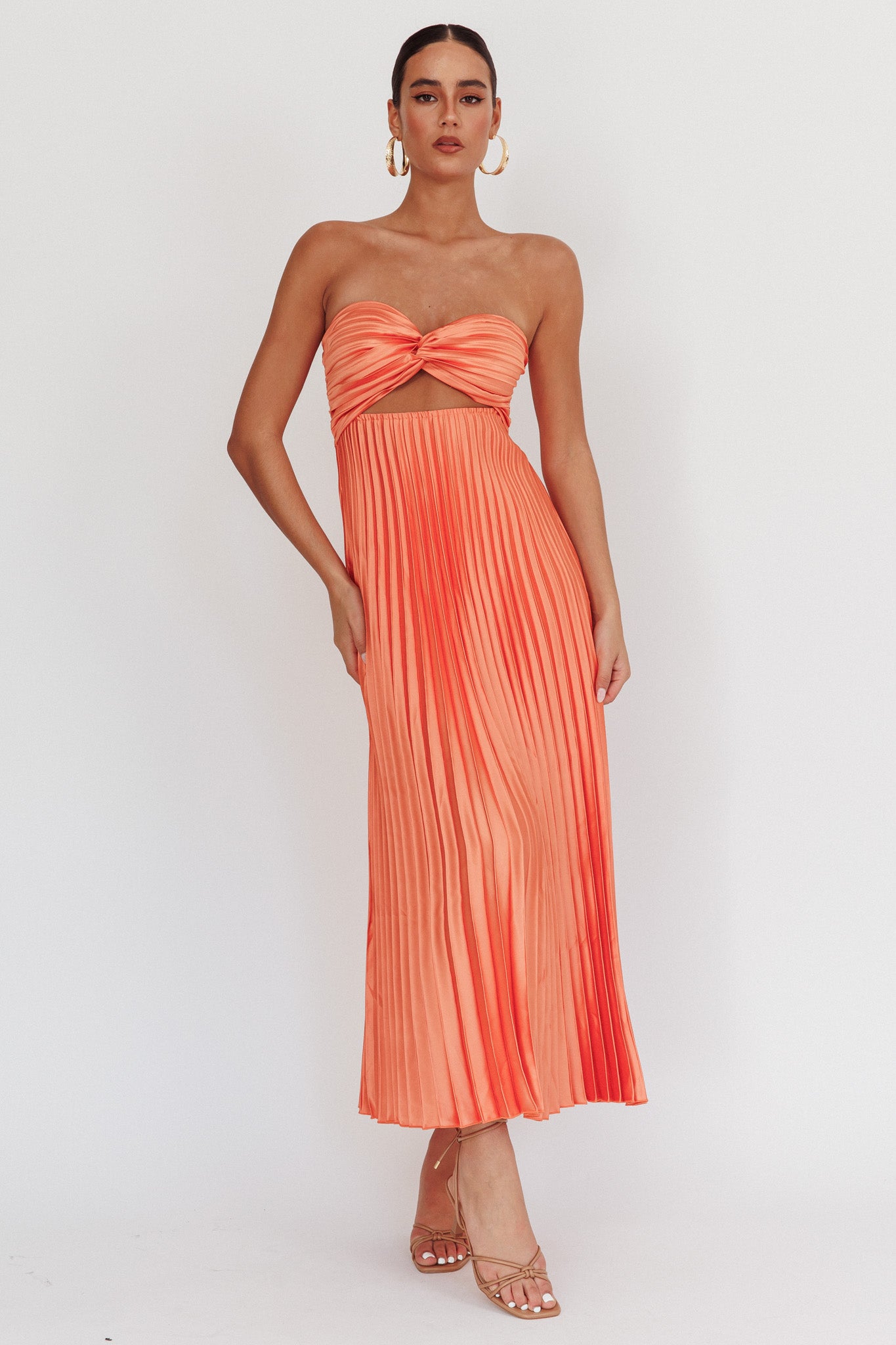 Wicked Games Strapless Pleated Maxi Dress Orange by Selfie Leslie