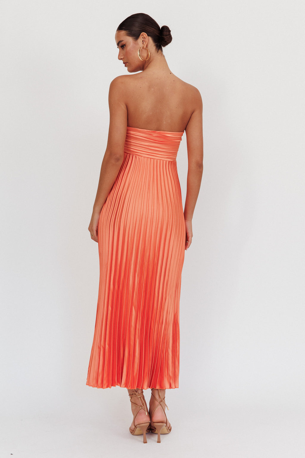 Wicked Games Strapless Pleated Maxi Dress Orange by Selfie Leslie