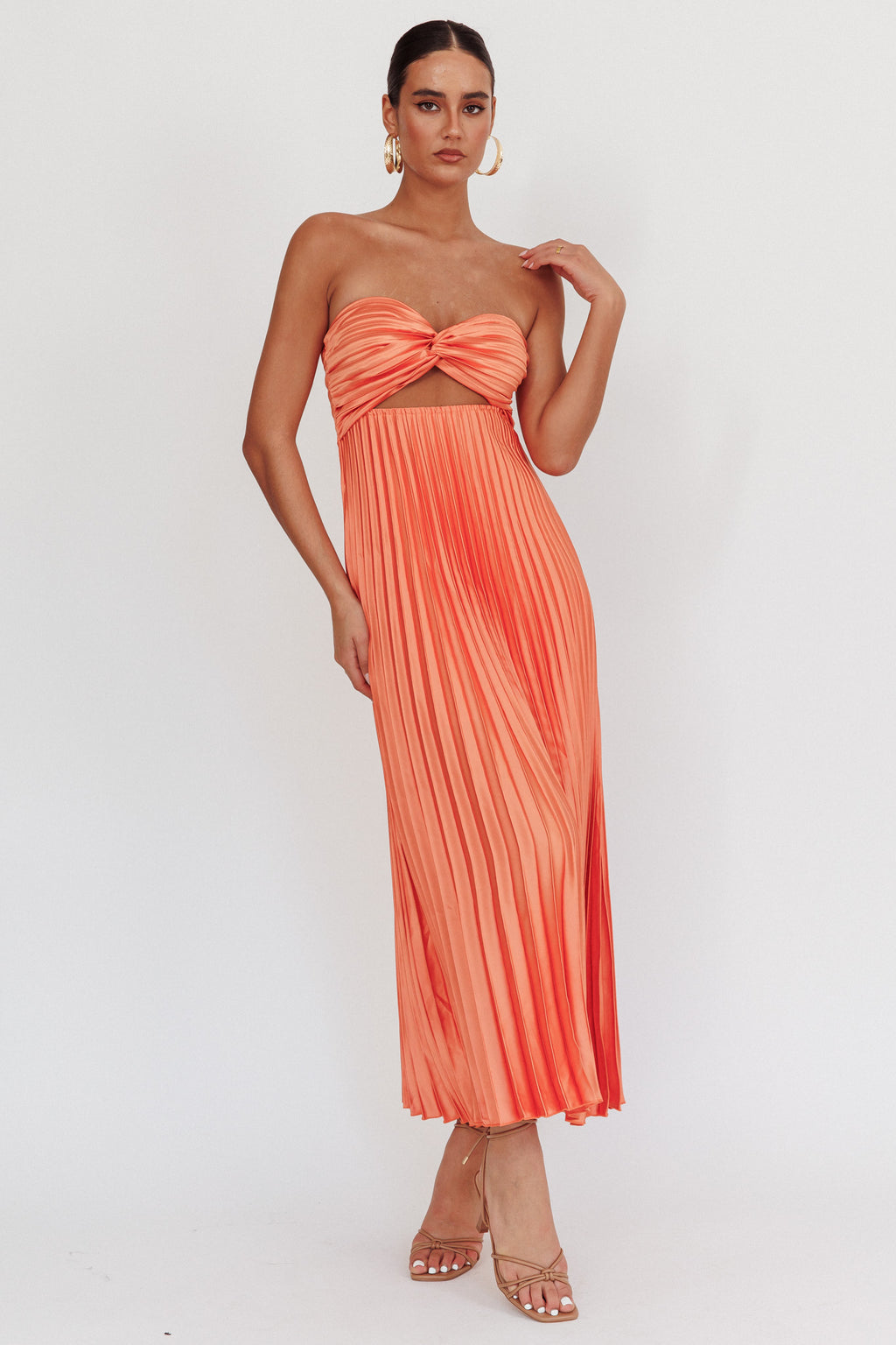 Wicked Games Strapless Pleated Maxi Dress Orange by Selfie Leslie
