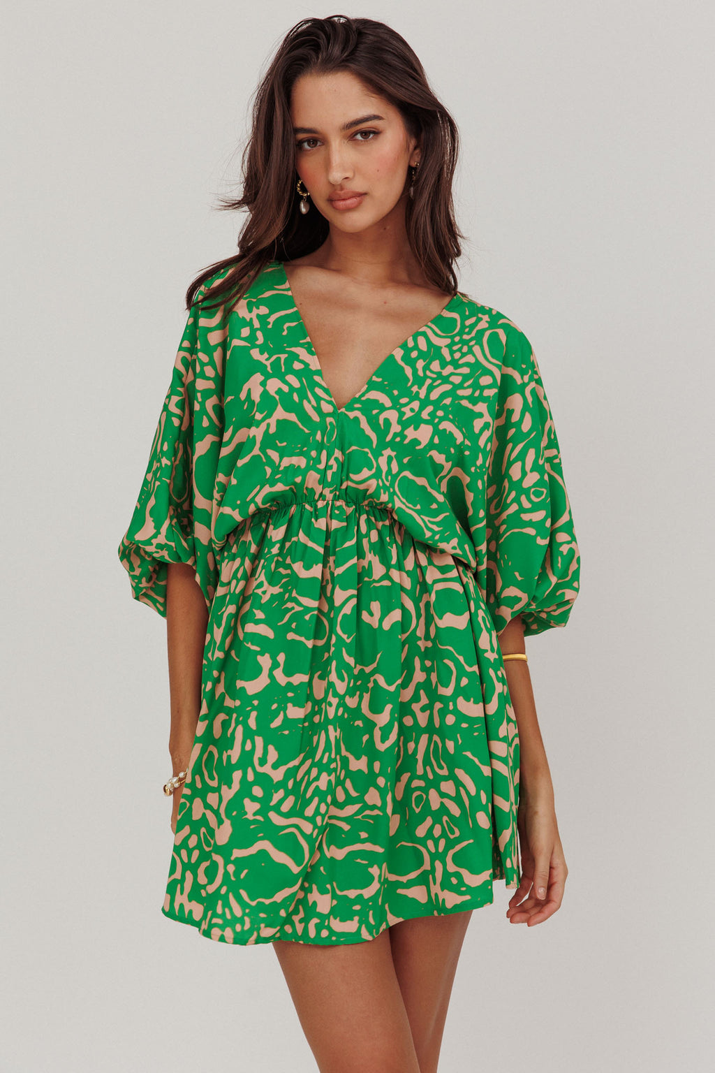 Sugar Coat Print Puff Sleeves Mini Dress Green by Selfie Leslie