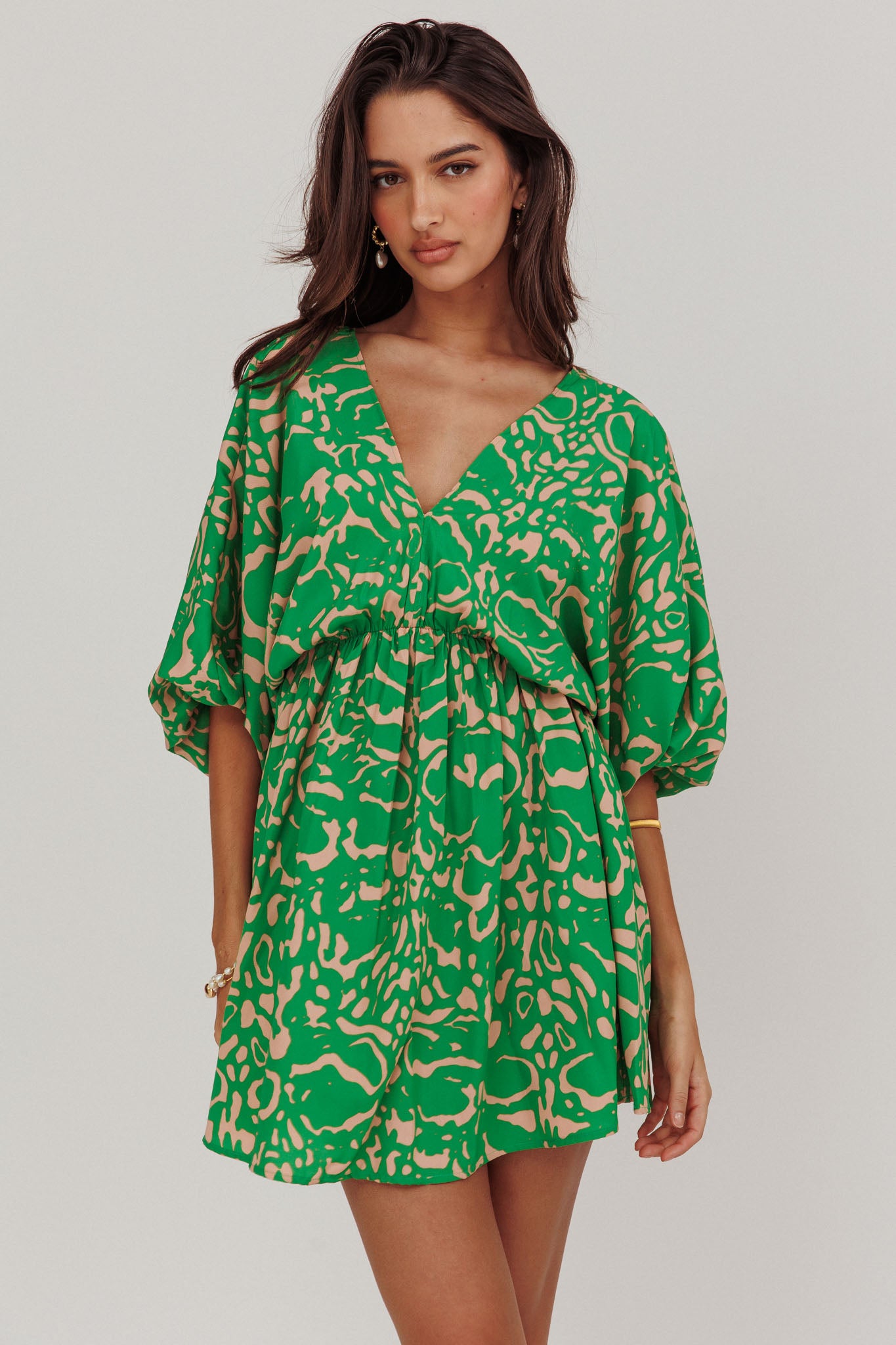Sugar Coat Print Puff Sleeves Mini Dress Green by Selfie Leslie