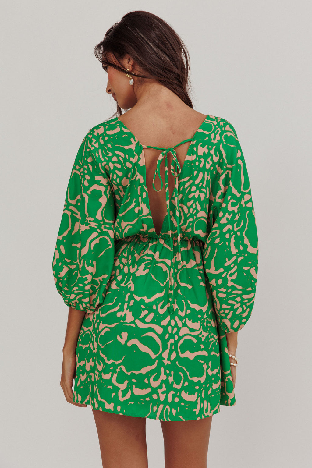 Sugar Coat Print Puff Sleeves Mini Dress Green by Selfie Leslie