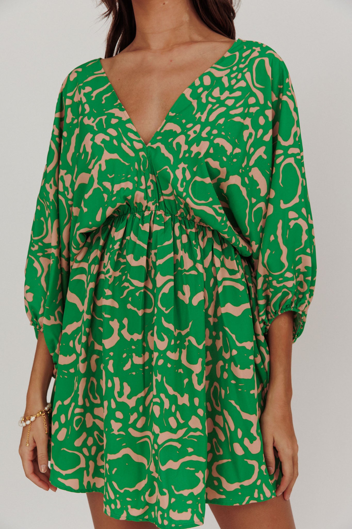 Sugar Coat Print Puff Sleeves Mini Dress Green by Selfie Leslie