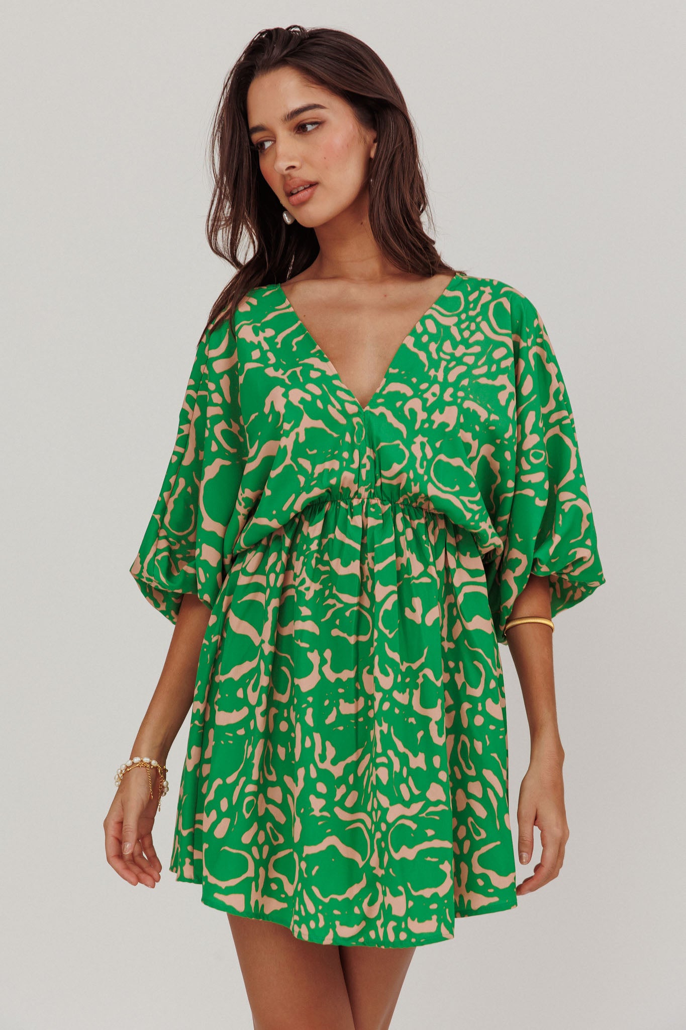 Sugar Coat Print Puff Sleeves Mini Dress Green by Selfie Leslie