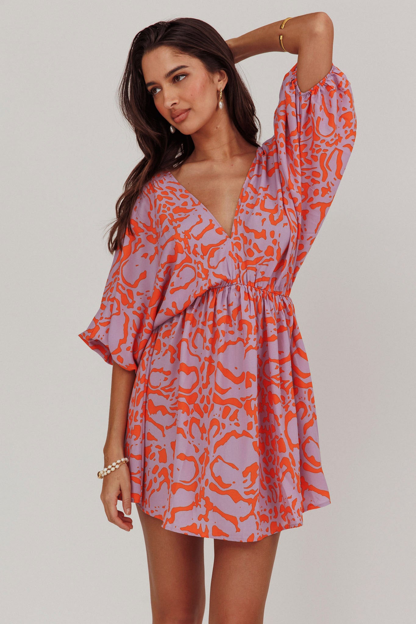 Sugar Coat Print Puff Sleeves Mini Dress Lavender by Selfie Leslie