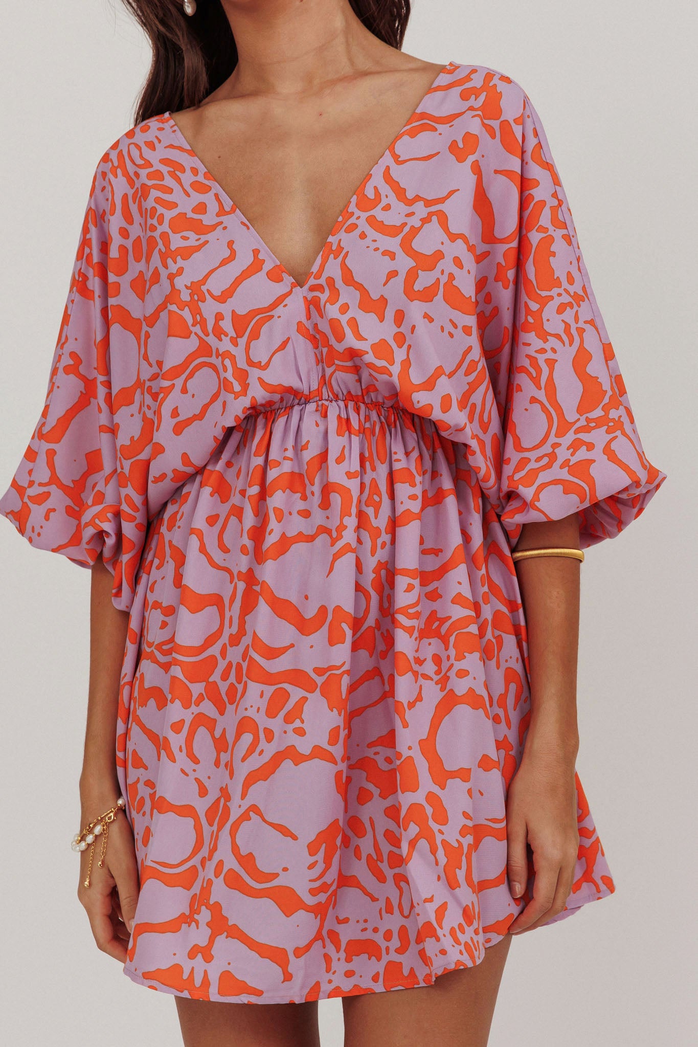 Sugar Coat Print Puff Sleeves Mini Dress Lavender by Selfie Leslie