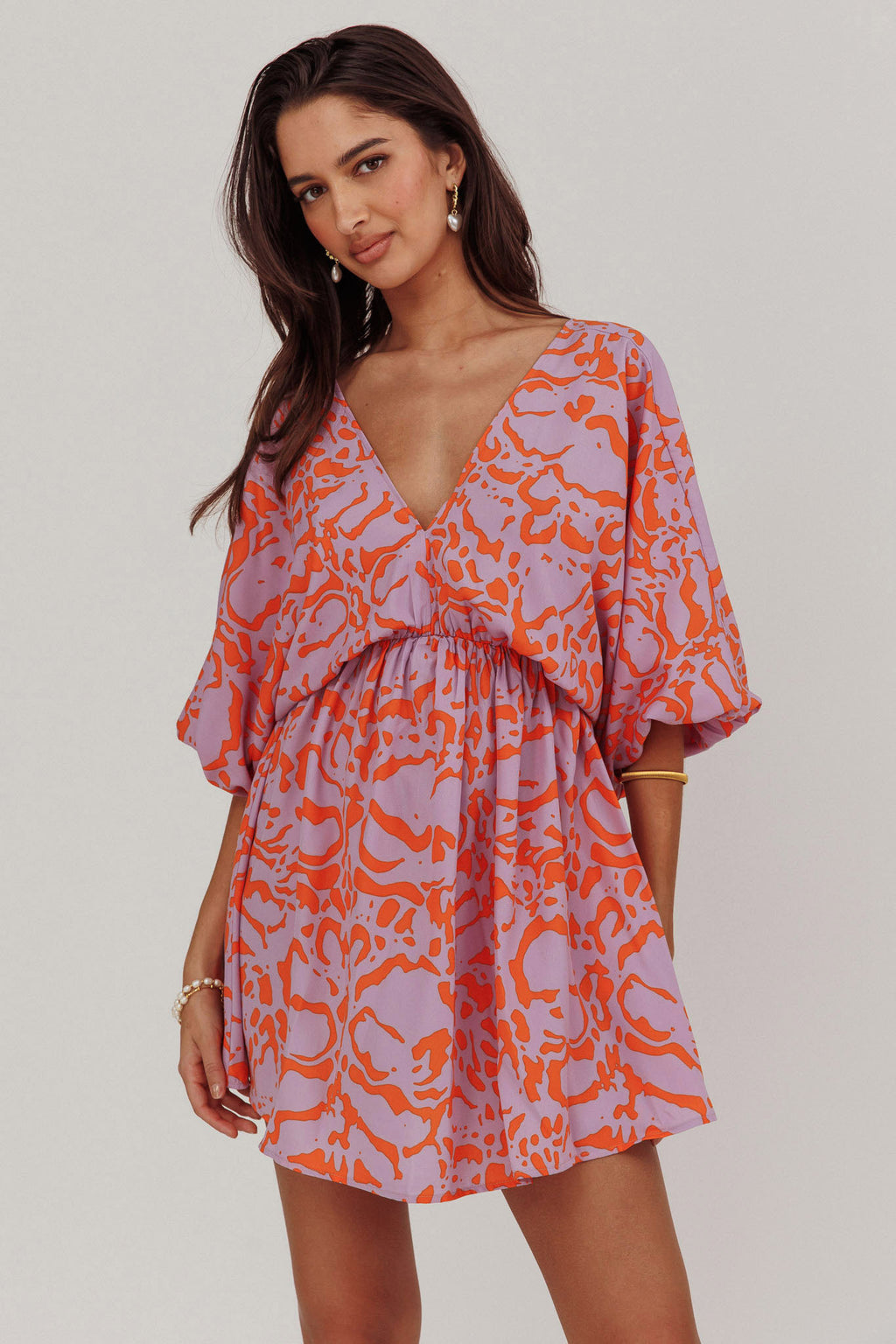 Sugar Coat Print Puff Sleeves Mini Dress Lavender by Selfie Leslie