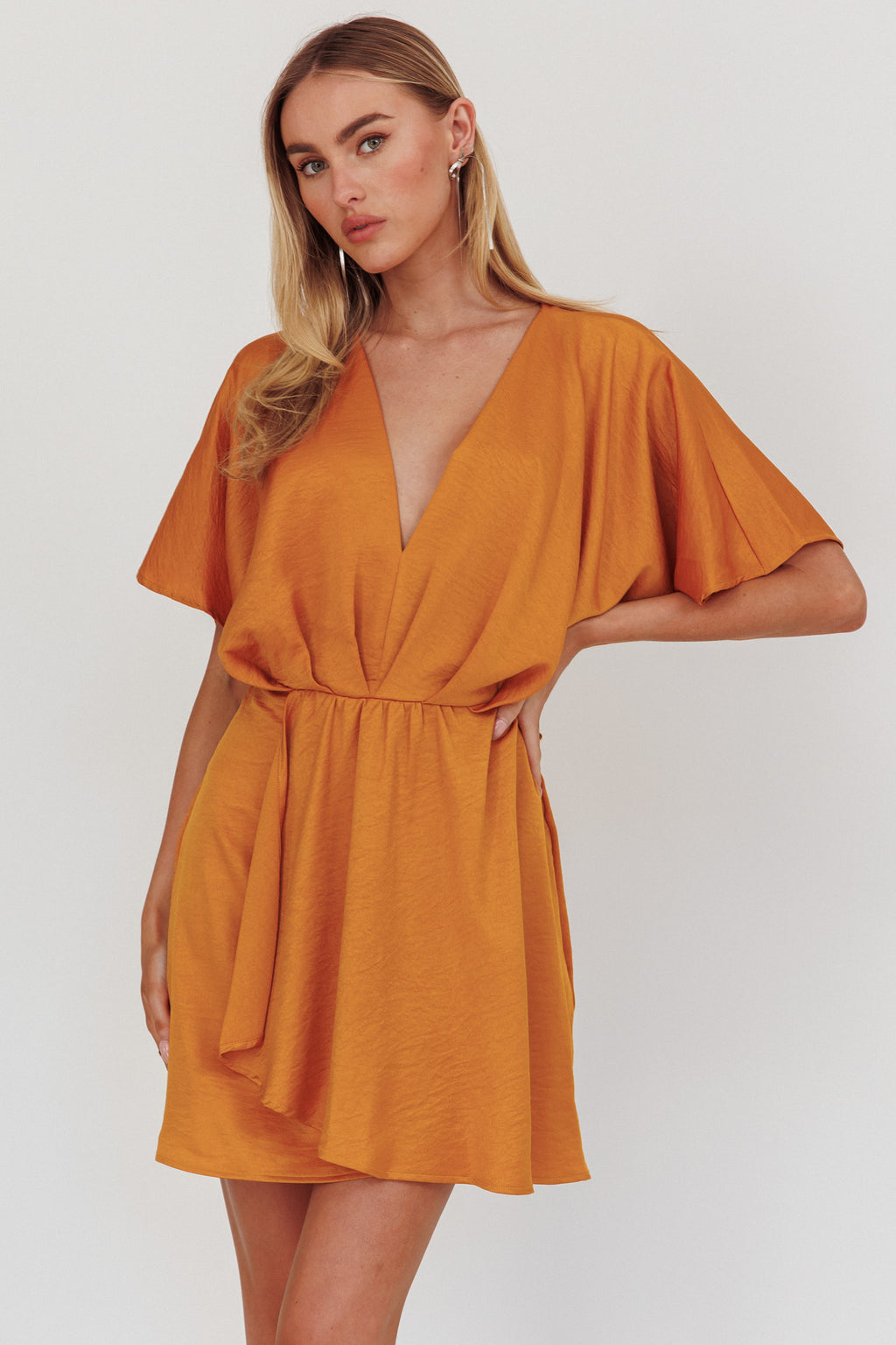 Lunisolar Flutter Sleeve Mini Dress Mustard by Selfie Leslie