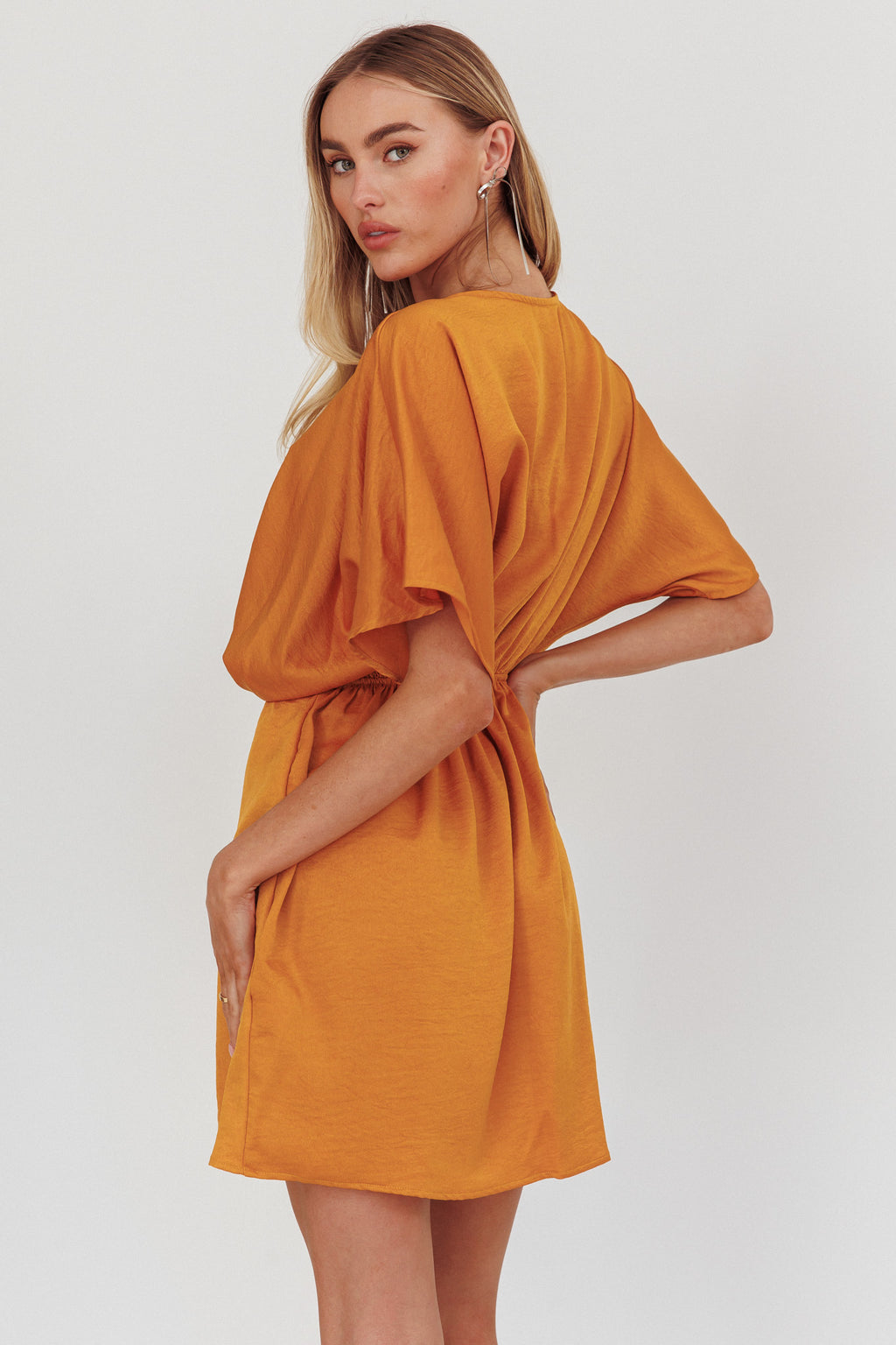 Lunisolar Flutter Sleeve Mini Dress Mustard by Selfie Leslie
