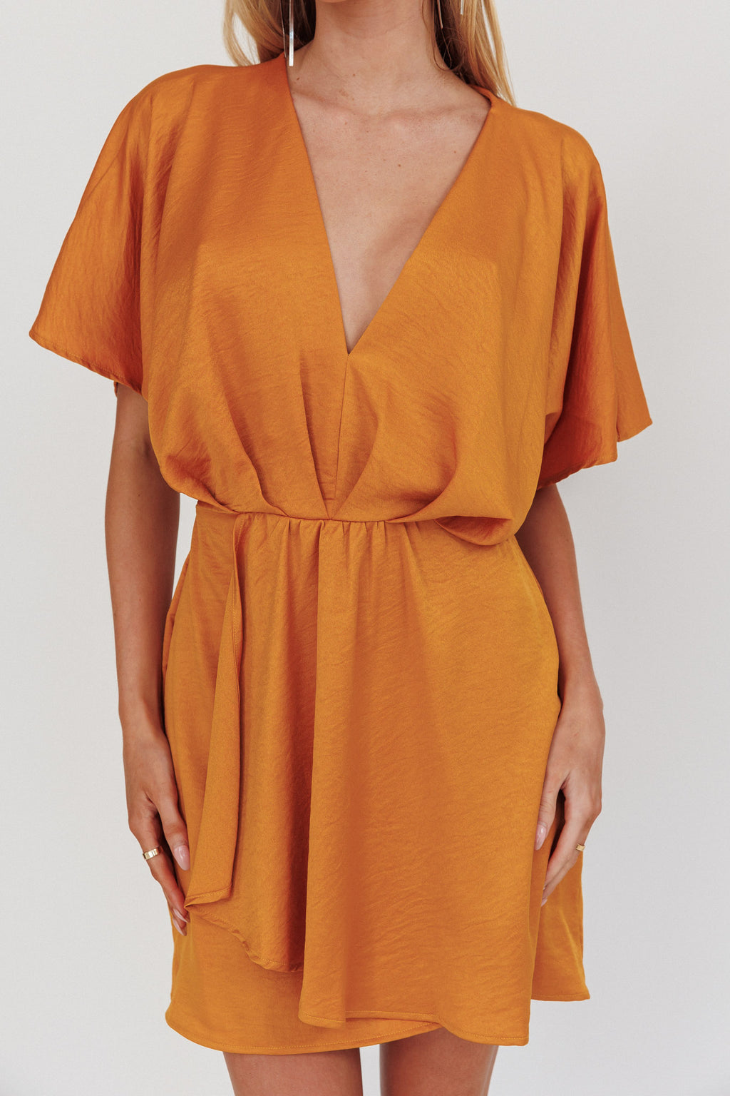 Lunisolar Flutter Sleeve Mini Dress Mustard by Selfie Leslie