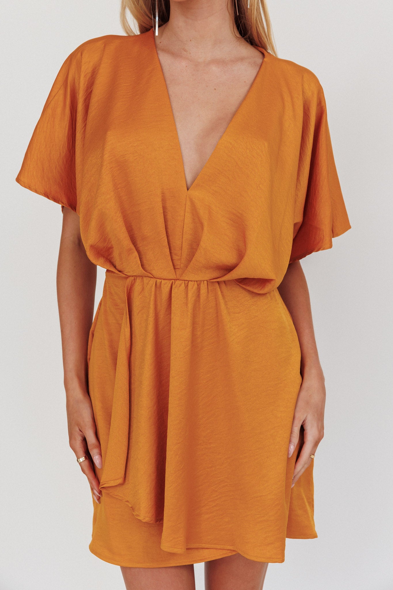 Lunisolar Flutter Sleeve Mini Dress Mustard by Selfie Leslie
