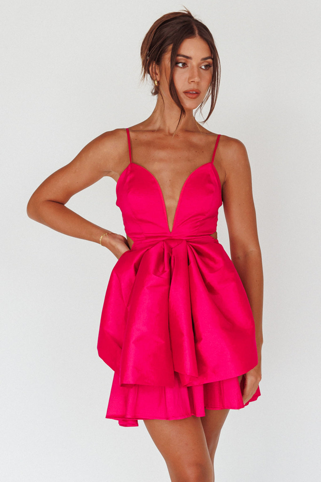 Life Is Rosy Large Bow Mini Dress Fuchsia by Selfie Leslie