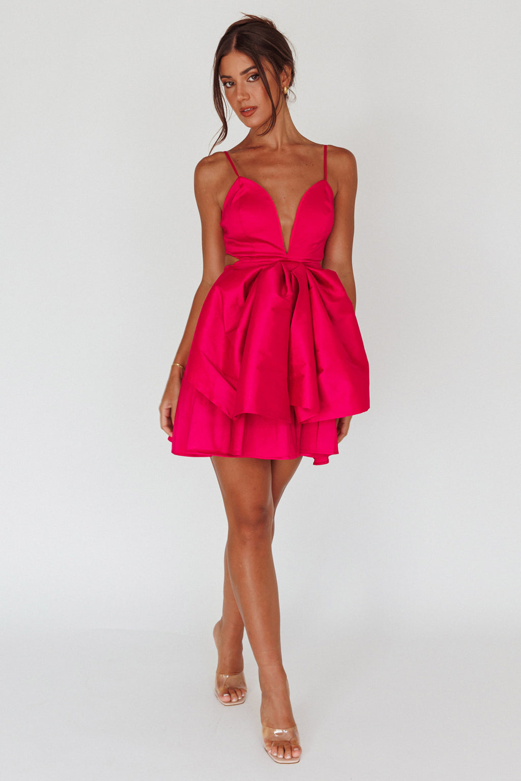 Life Is Rosy Large Bow Mini Dress Fuchsia by Selfie Leslie