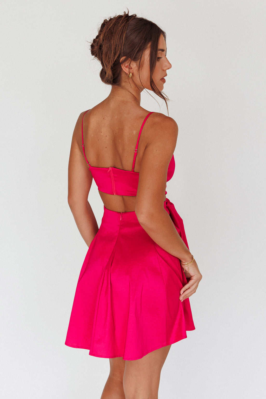 Life Is Rosy Large Bow Mini Dress Fuchsia by Selfie Leslie