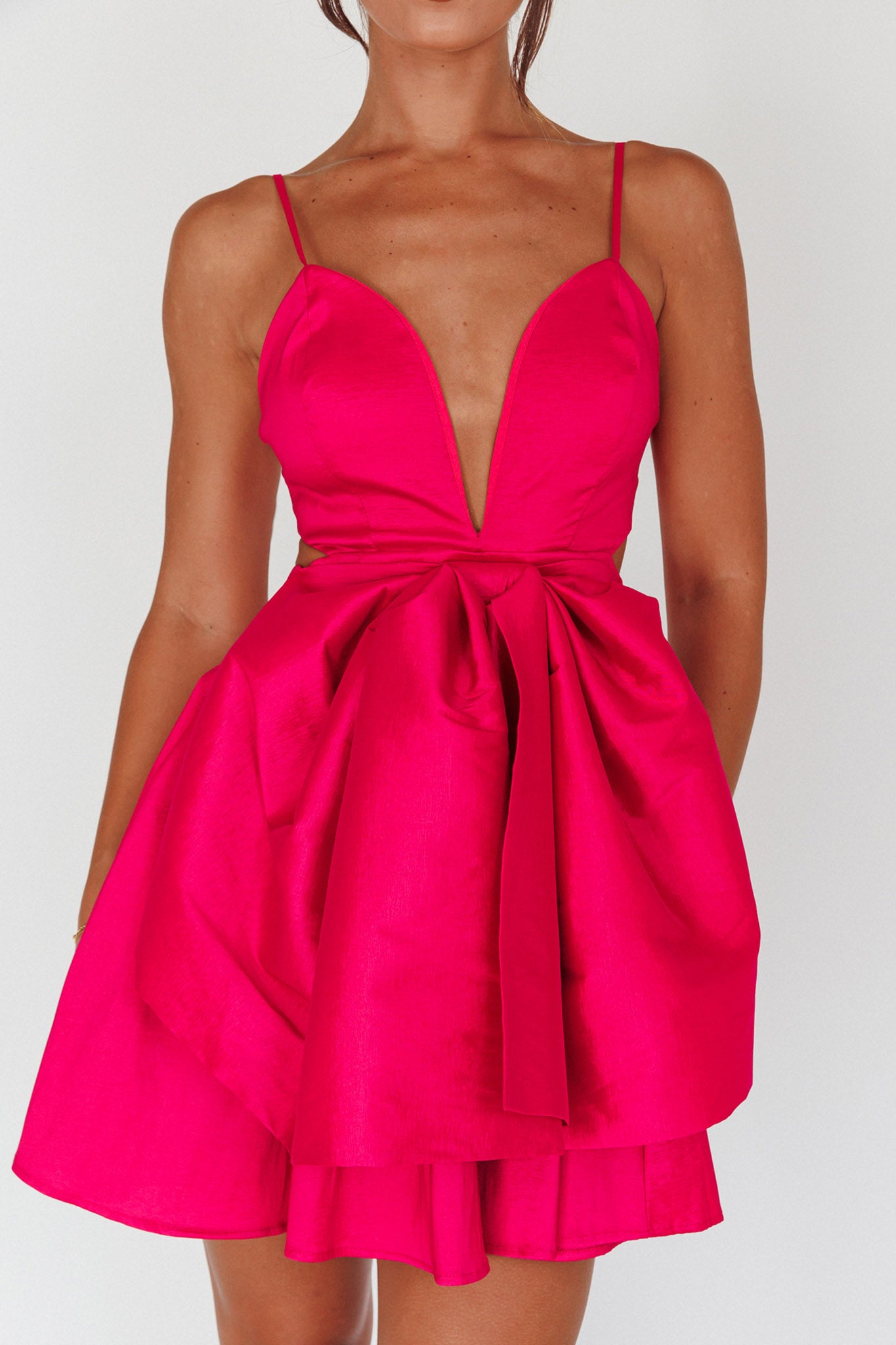 Life Is Rosy Large Bow Mini Dress Fuchsia by Selfie Leslie