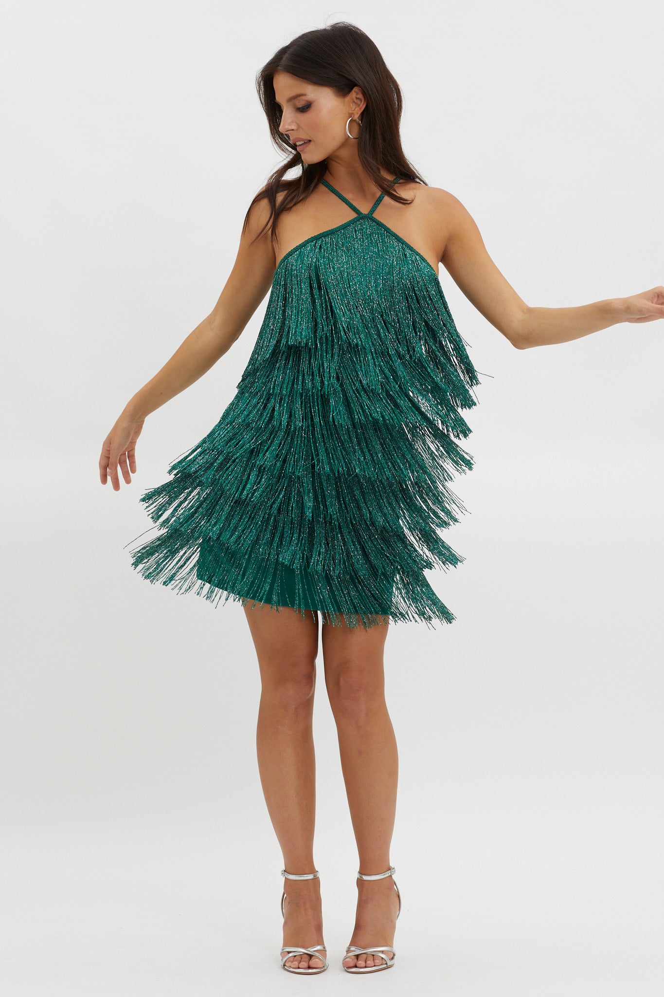 Boulevarde Fringe Trim Mini Dress Dark Green by Selfie Leslie