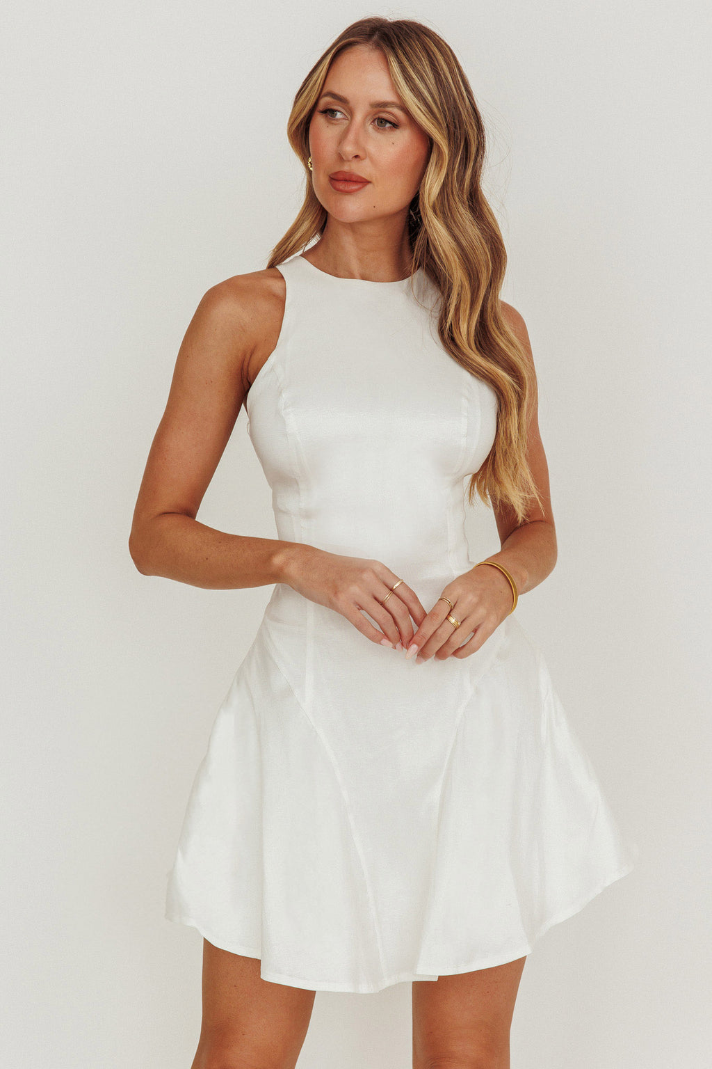 Dazzling Light Bow Mini Dress White by Selfie Leslie