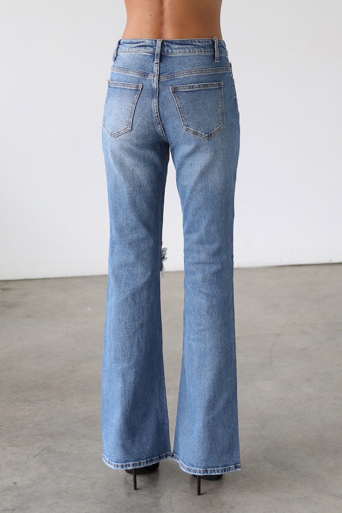DOGMA High Rise Flare Leg Denim Jeans Medium Wash by Selfie Leslie