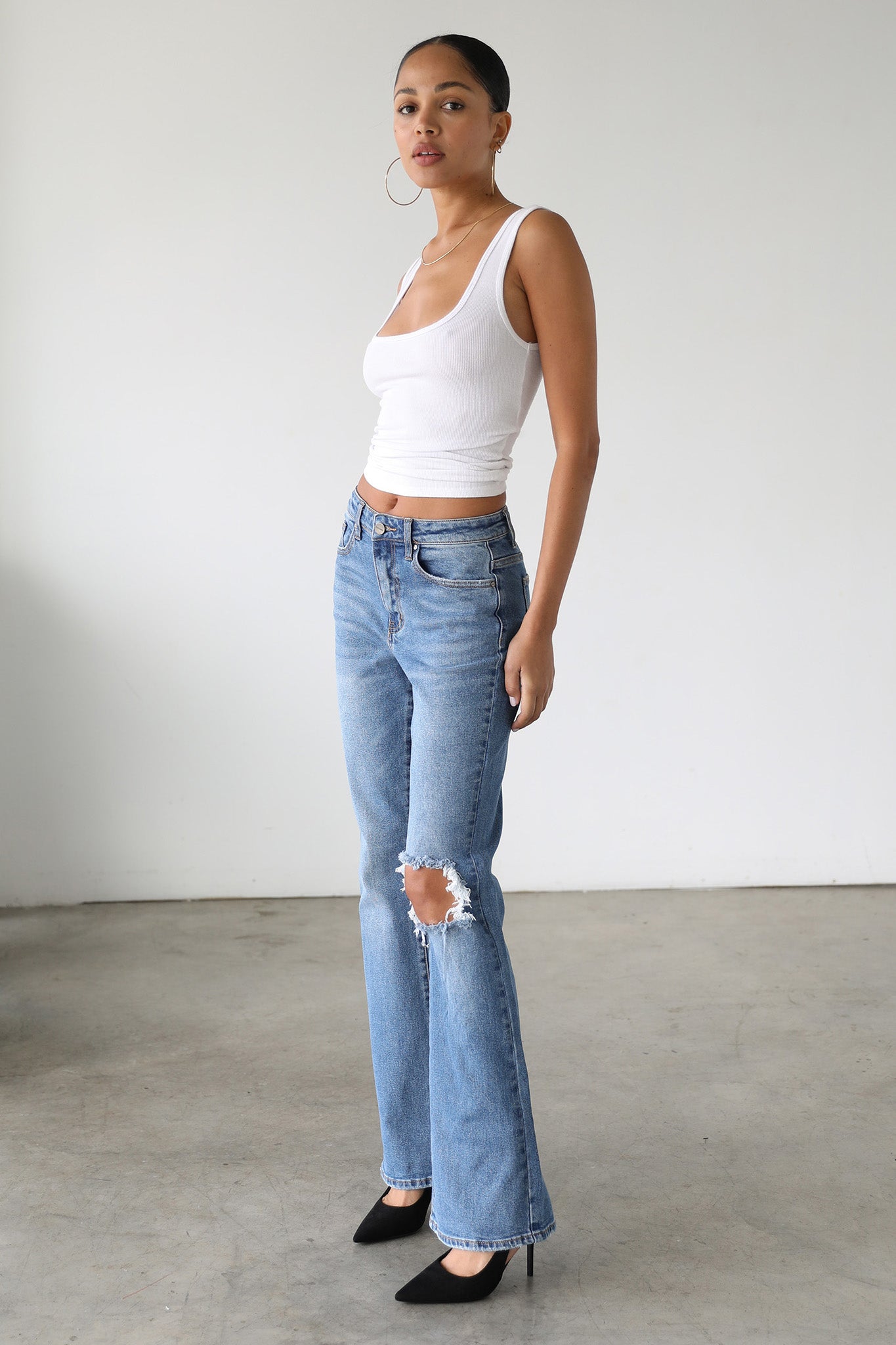 DOGMA High Rise Flare Leg Denim Jeans Medium Wash by Selfie Leslie