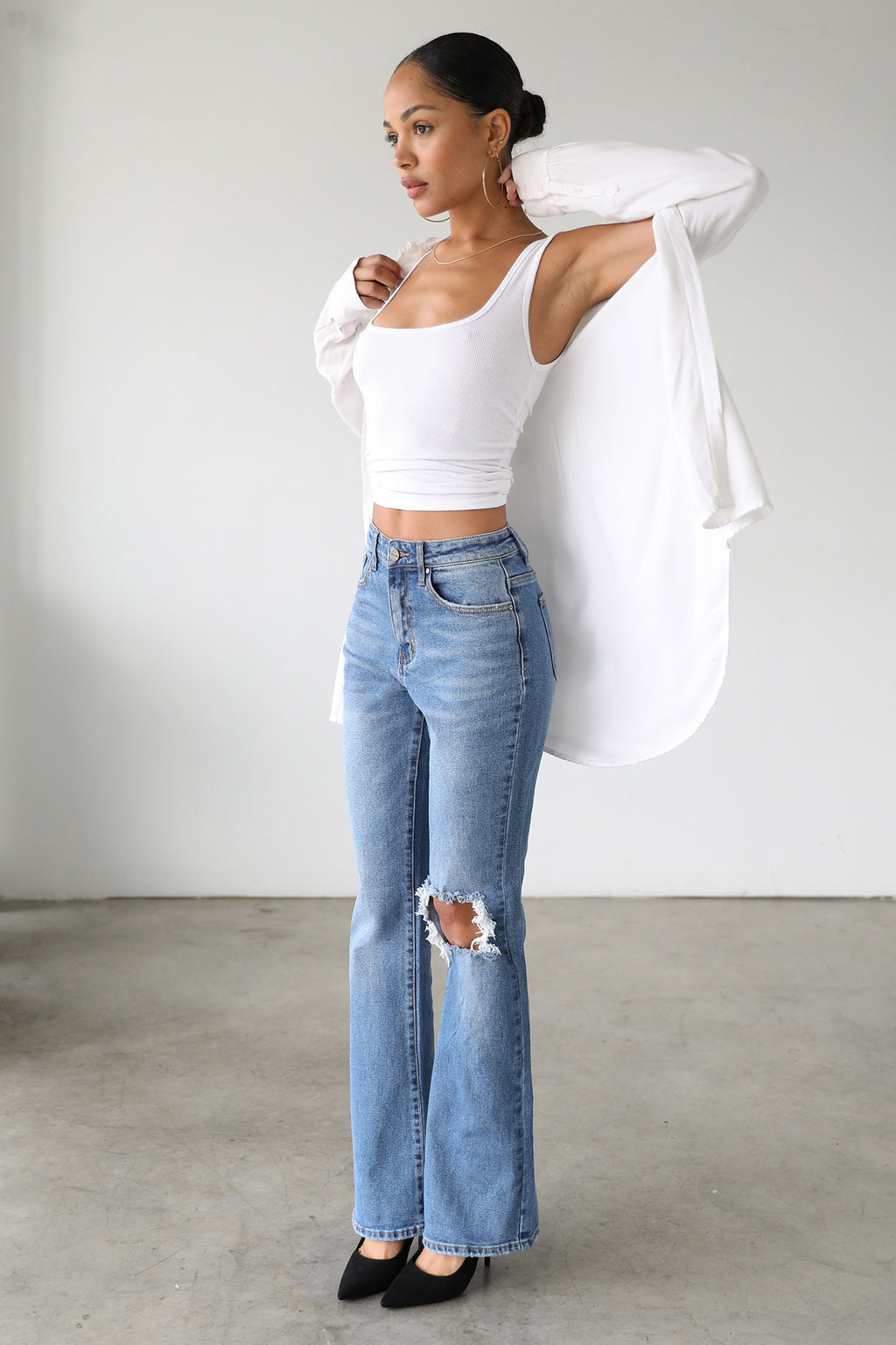 DOGMA High Rise Flare Leg Denim Jeans Medium Wash by Selfie Leslie