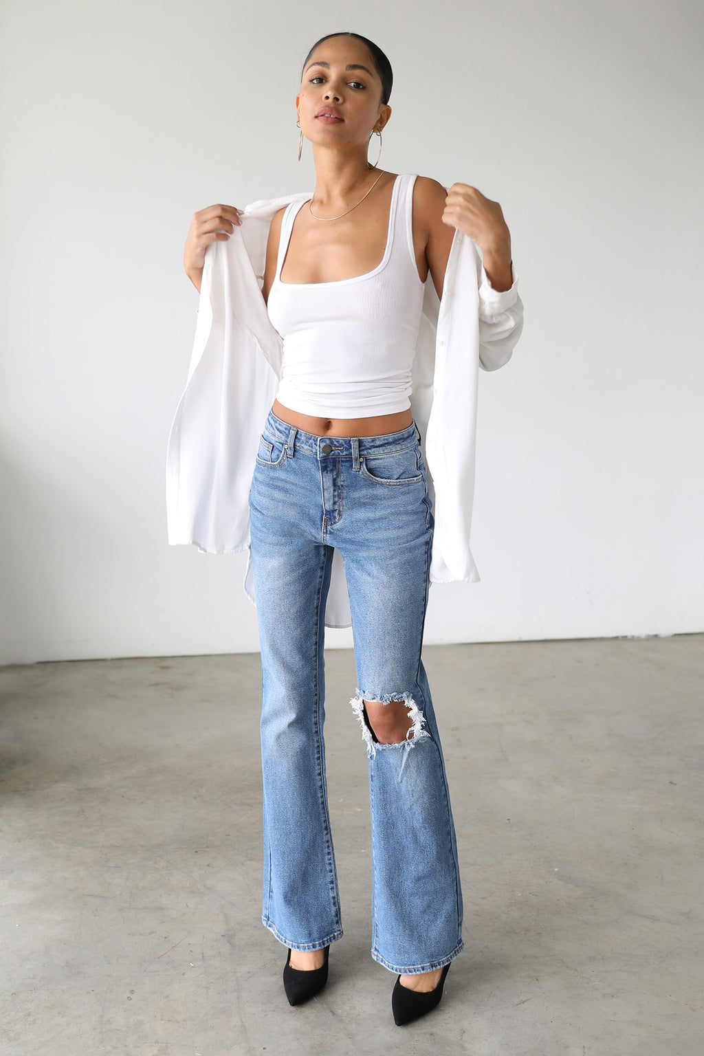 DOGMA High Rise Flare Leg Denim Jeans Medium Wash by Selfie Leslie