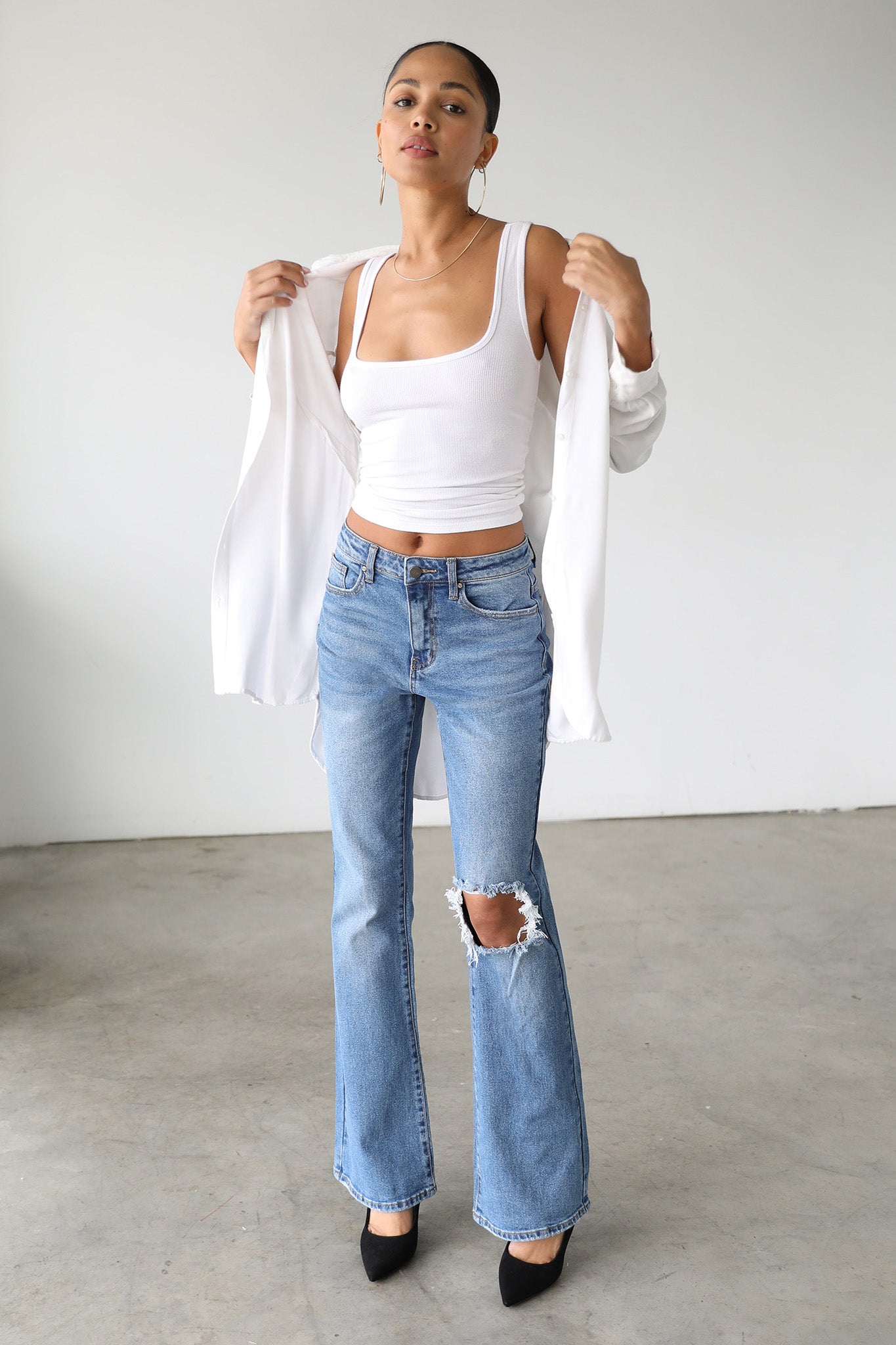 DOGMA High Rise Flare Leg Denim Jeans Medium Wash by Selfie Leslie