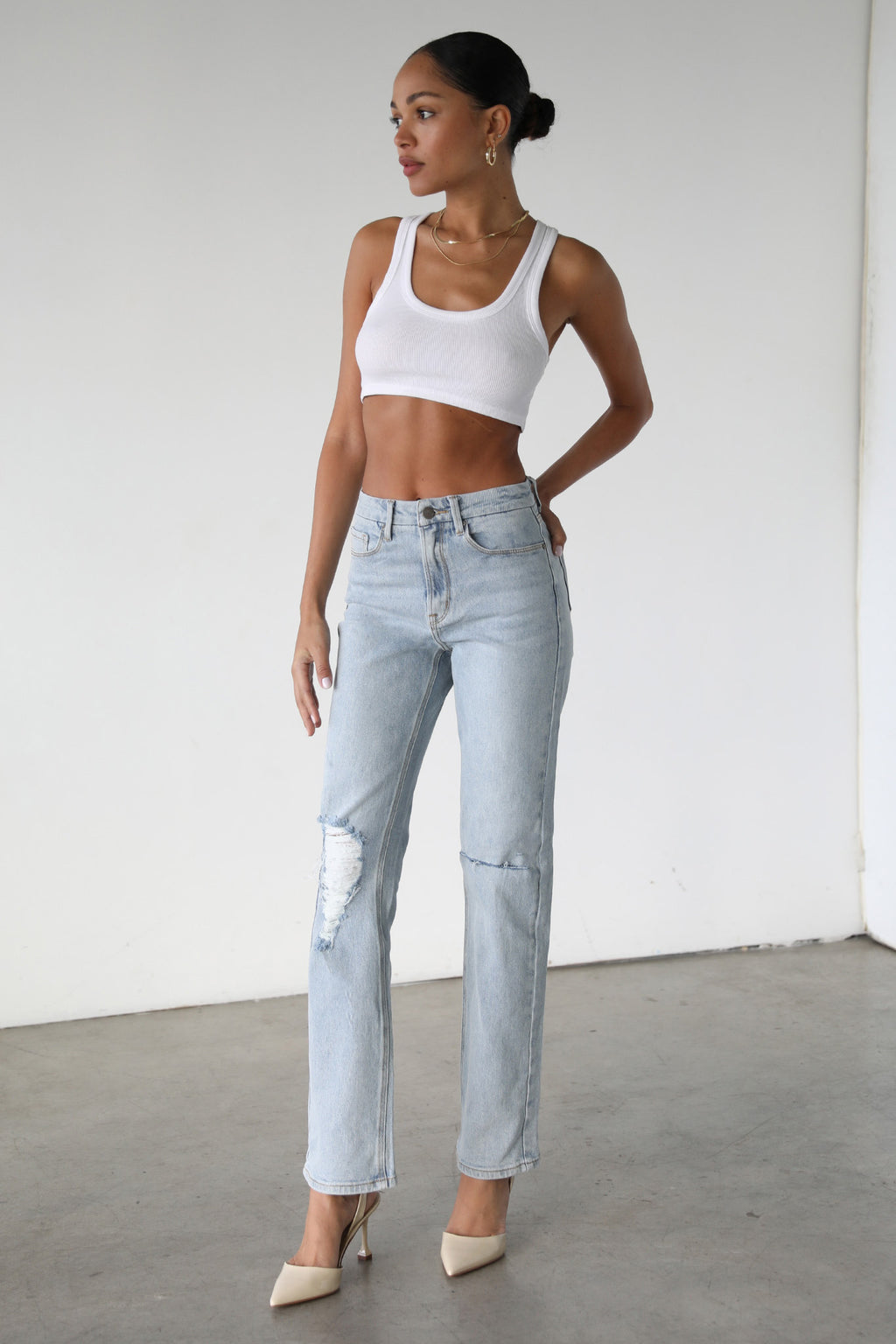 DOGMA High Rise Straight Leg Denim Jeans Light Wash by Selfie Leslie