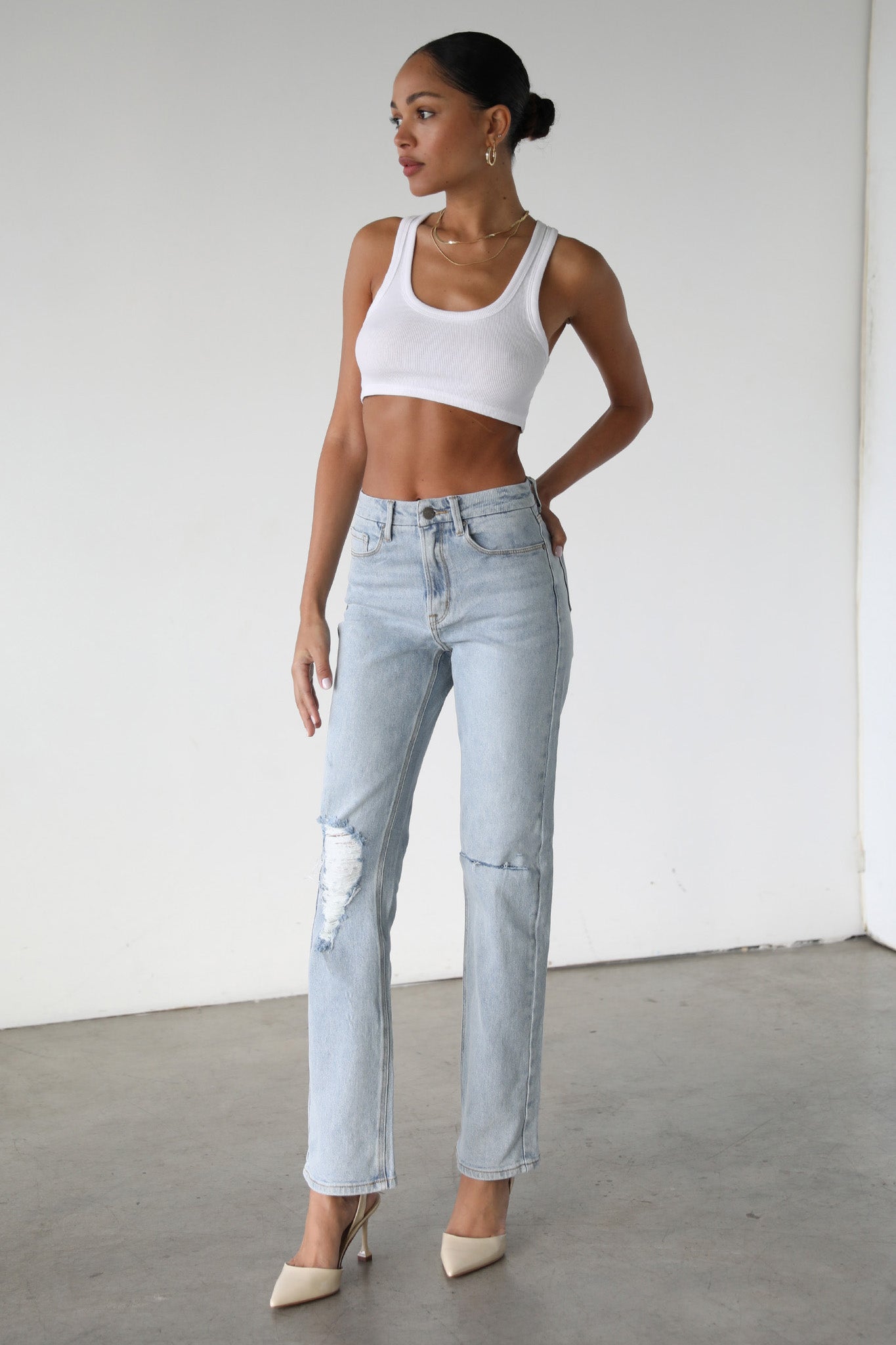 DOGMA High Rise Straight Leg Denim Jeans Light Wash by Selfie Leslie