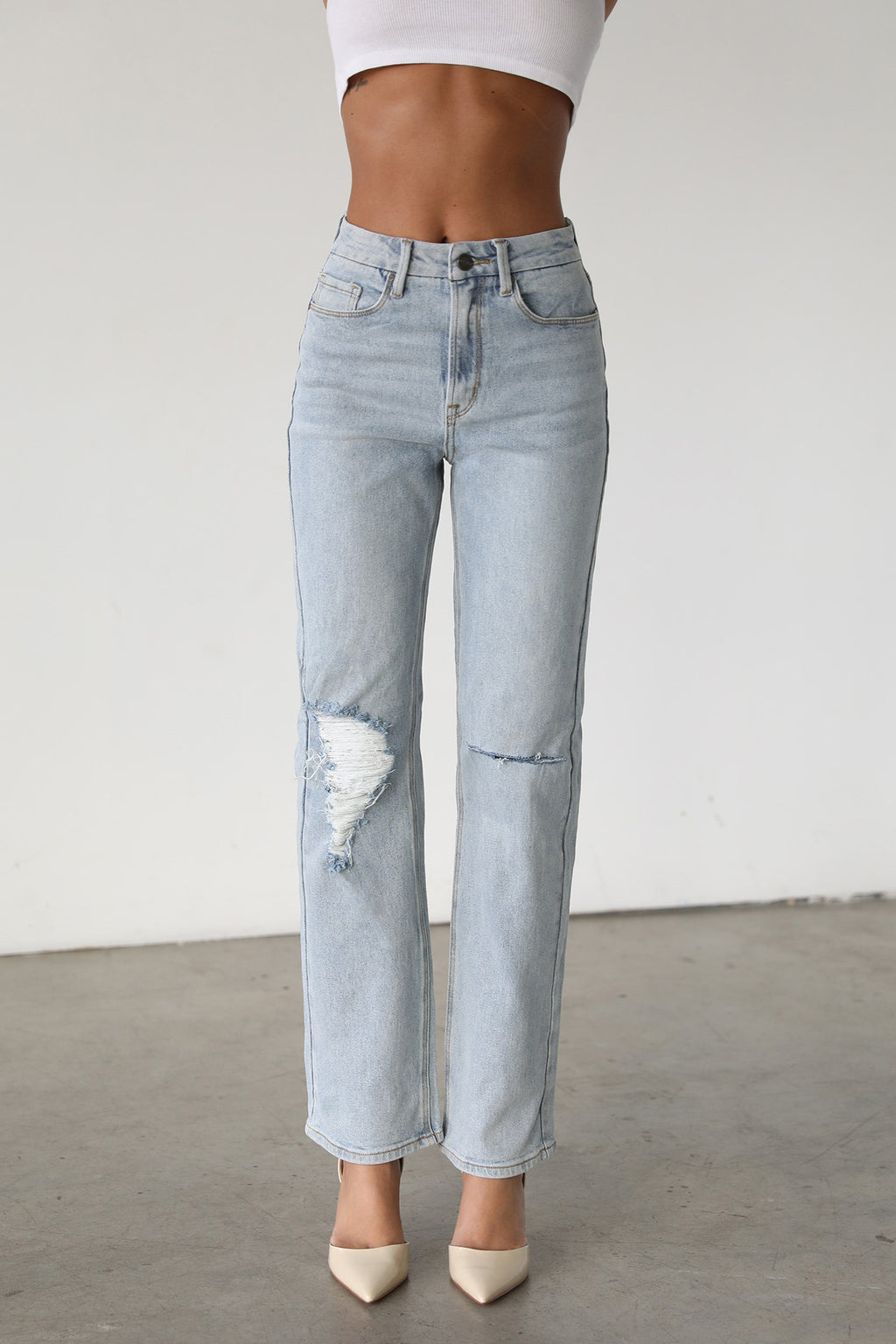 DOGMA High Rise Straight Leg Denim Jeans Light Wash by Selfie Leslie