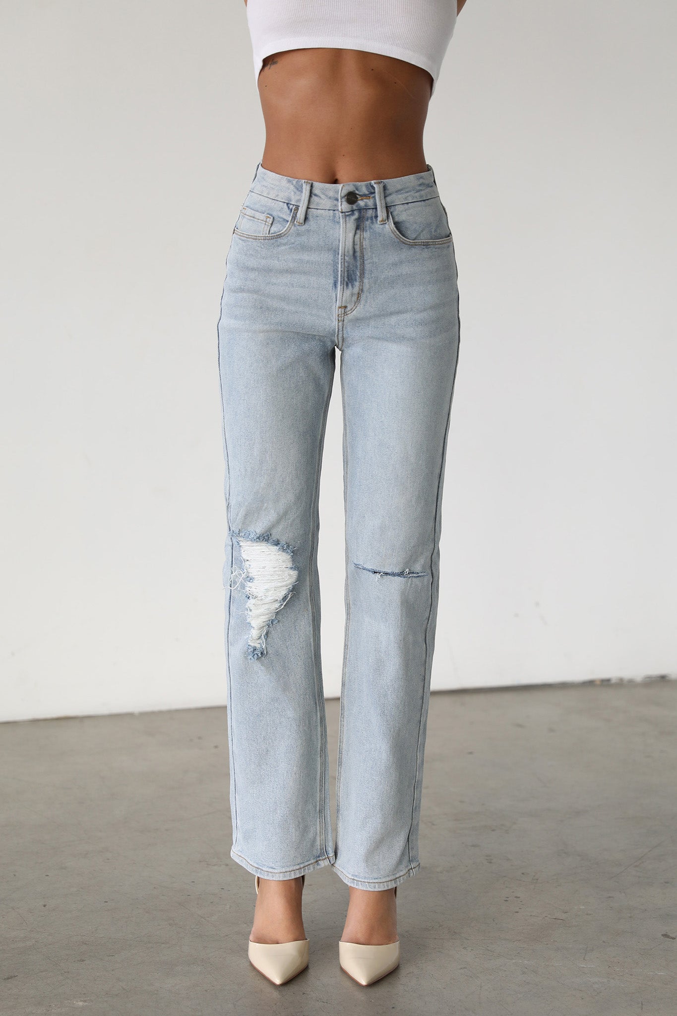 DOGMA High Rise Straight Leg Denim Jeans Light Wash by Selfie Leslie