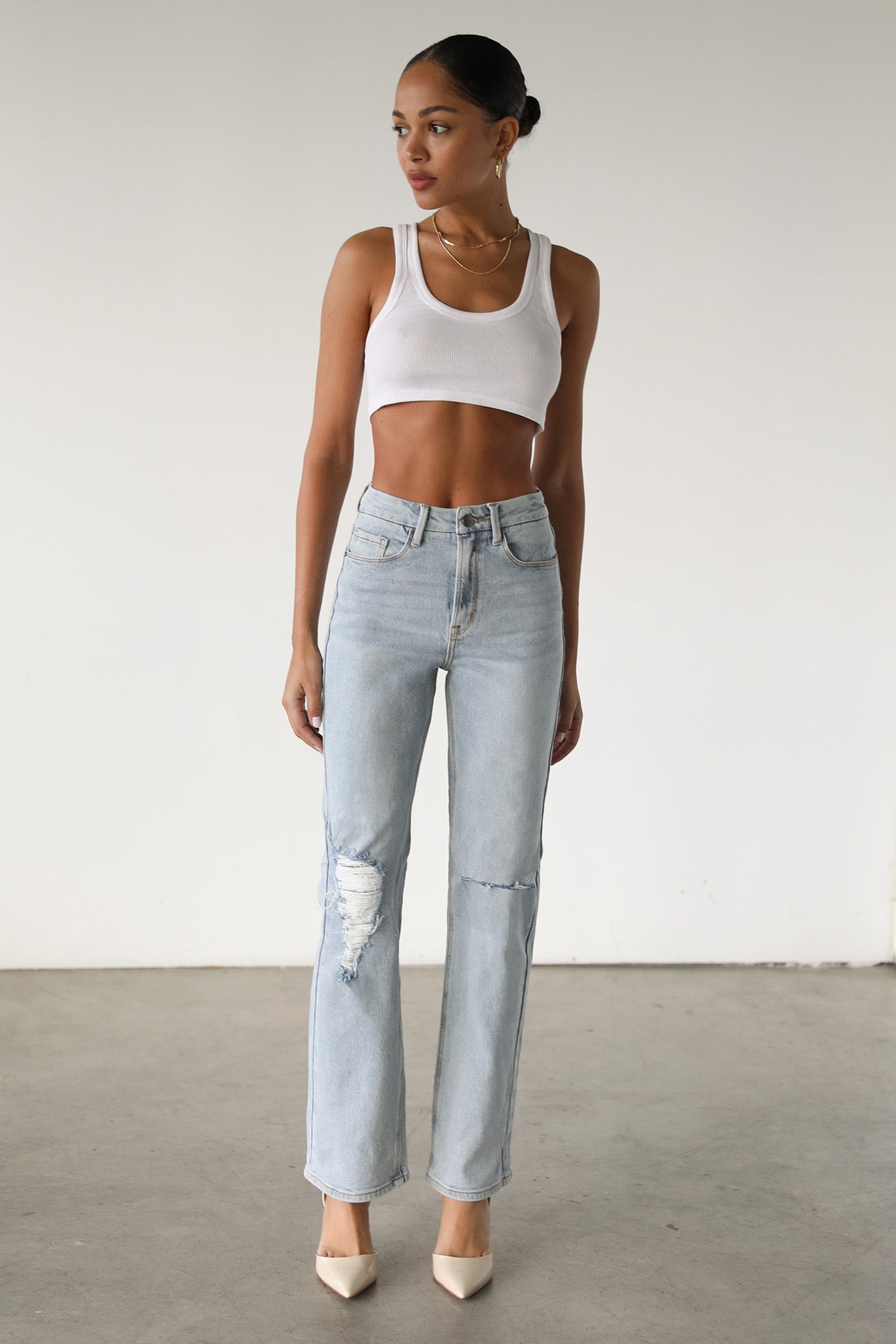 DOGMA High Rise Straight Leg Denim Jeans Light Wash by Selfie Leslie