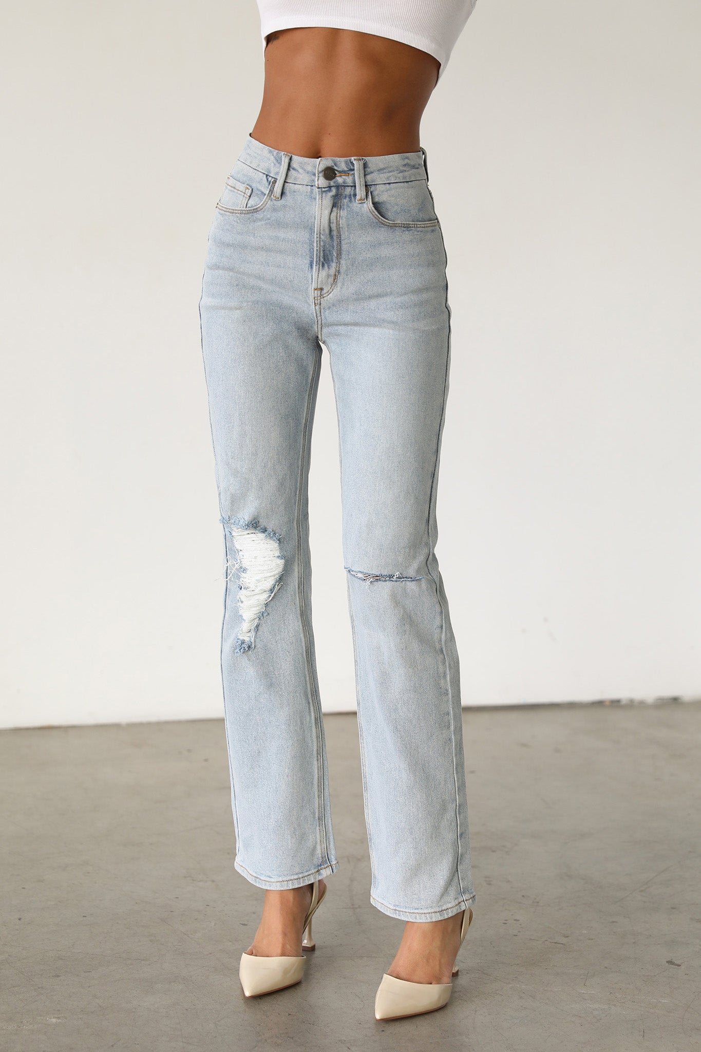 DOGMA High Rise Straight Leg Denim Jeans Light Wash by Selfie Leslie