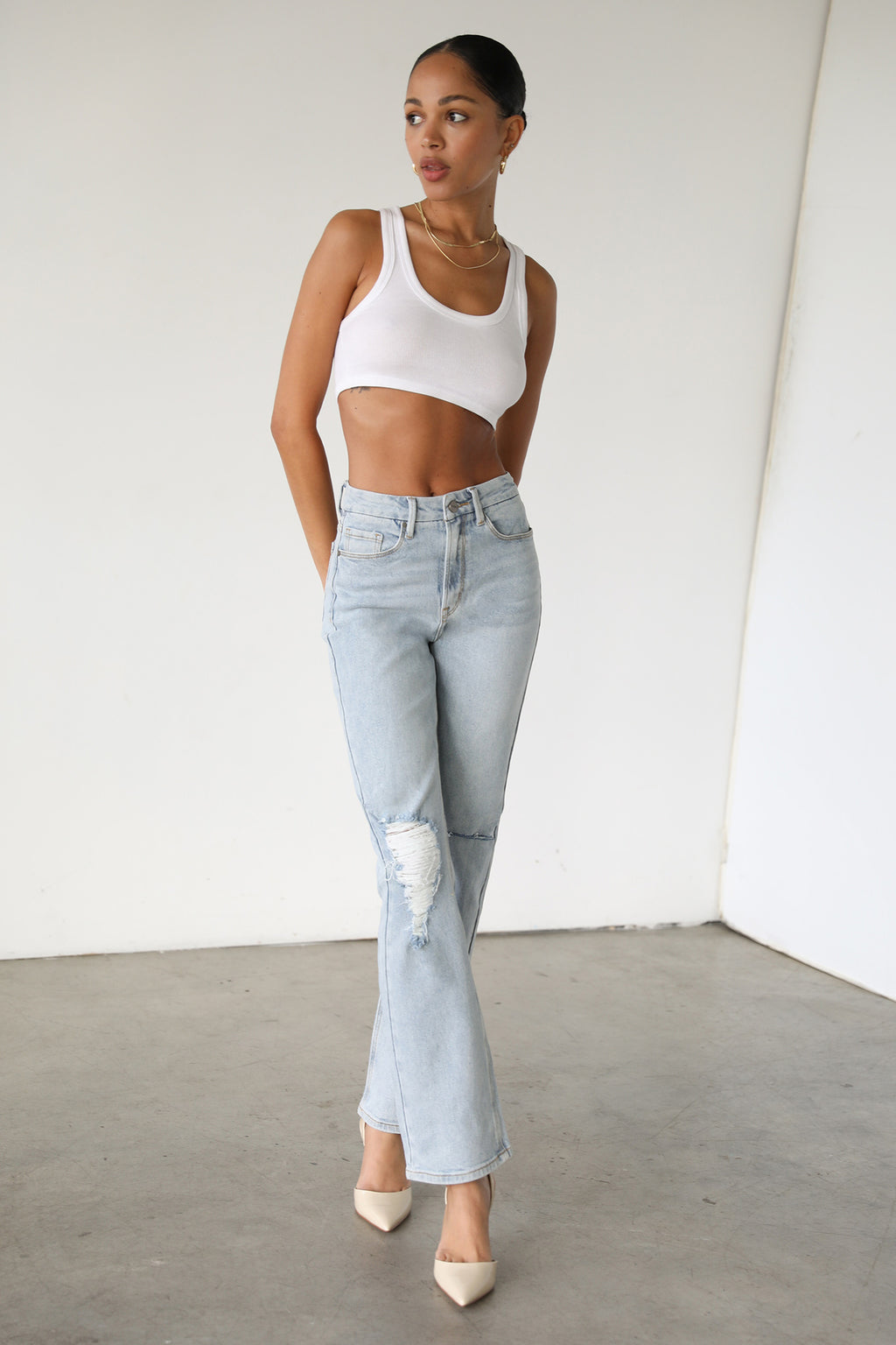 DOGMA High Rise Straight Leg Denim Jeans Light Wash by Selfie Leslie