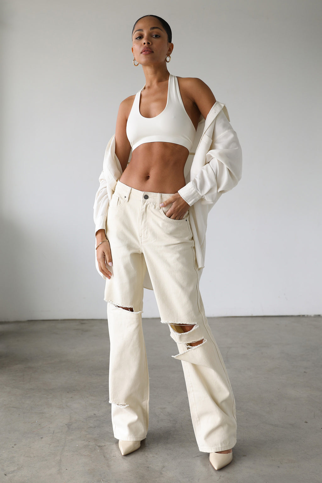 DOGMA Straight Wide Leg Skater Denim Jeans Cream by Selfie Leslie