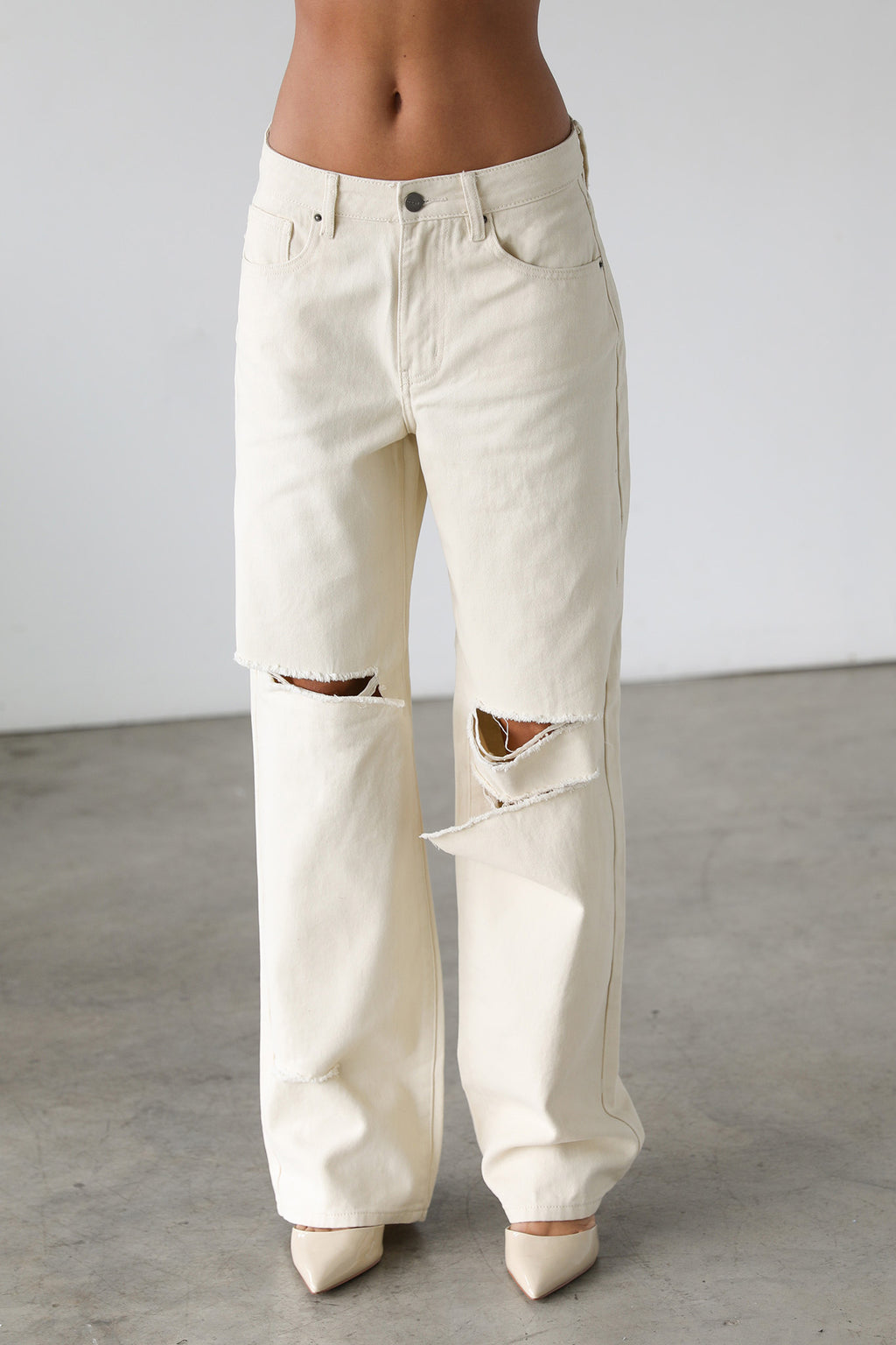 DOGMA Straight Wide Leg Skater Denim Jeans Cream by Selfie Leslie