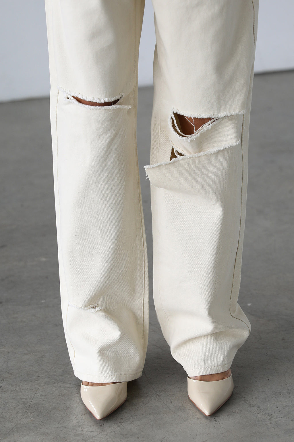 DOGMA Straight Wide Leg Skater Denim Jeans Cream by Selfie Leslie