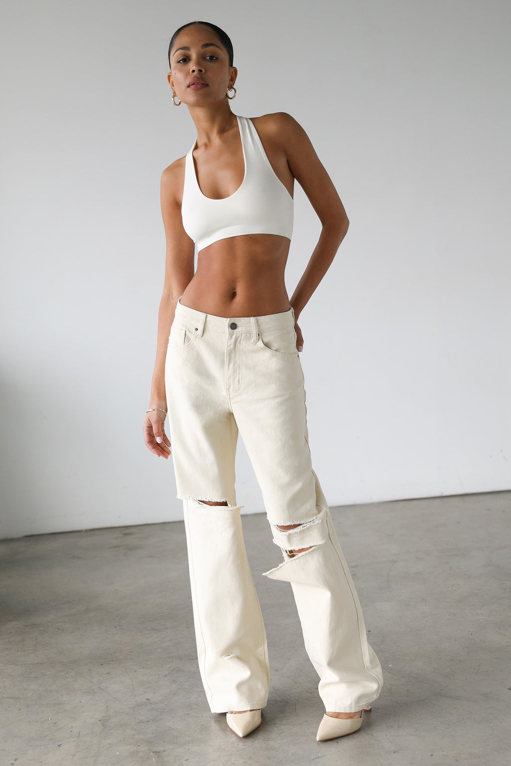 DOGMA Straight Wide Leg Skater Denim Jeans Cream by Selfie Leslie