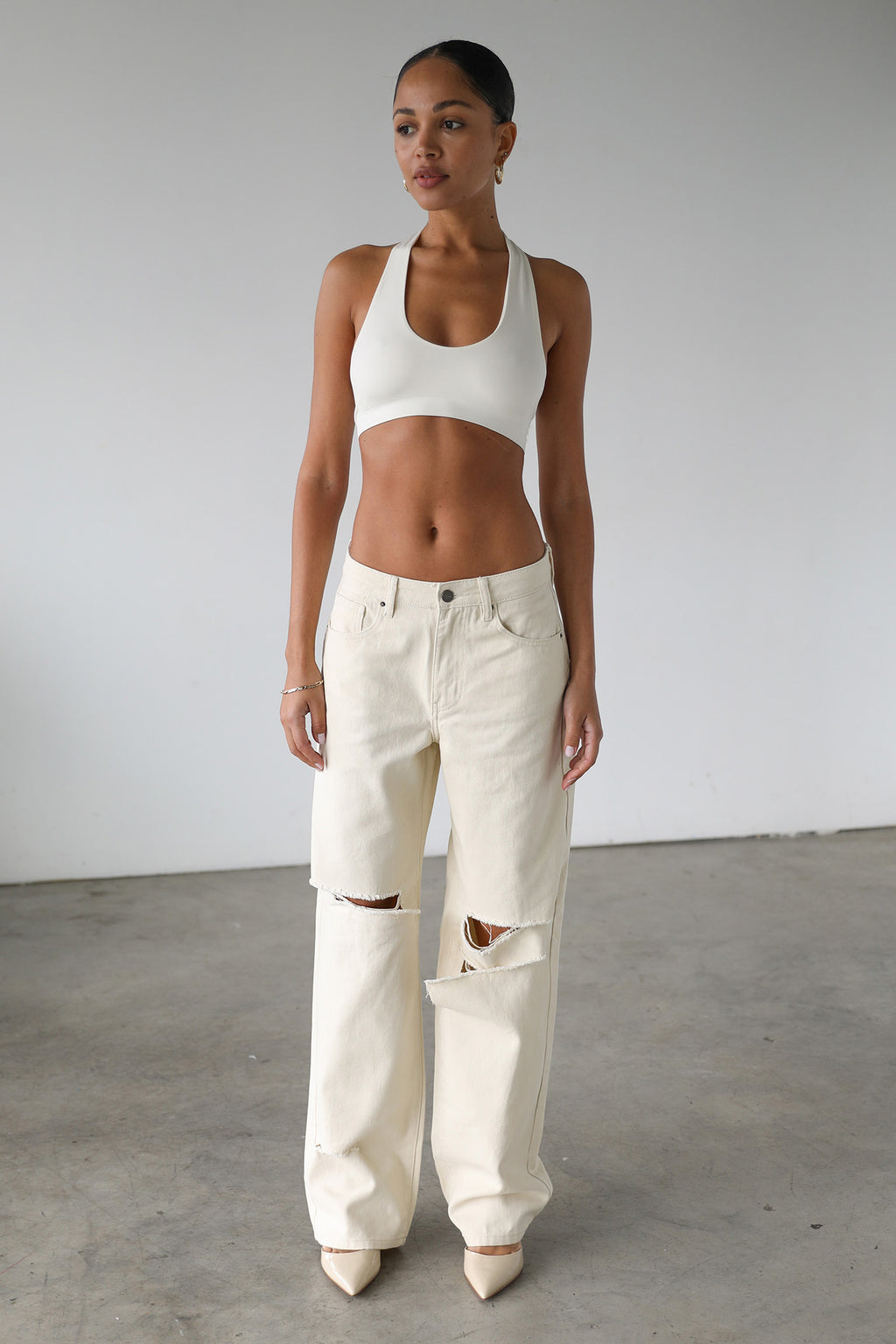 DOGMA Straight Wide Leg Skater Denim Jeans Cream by Selfie Leslie