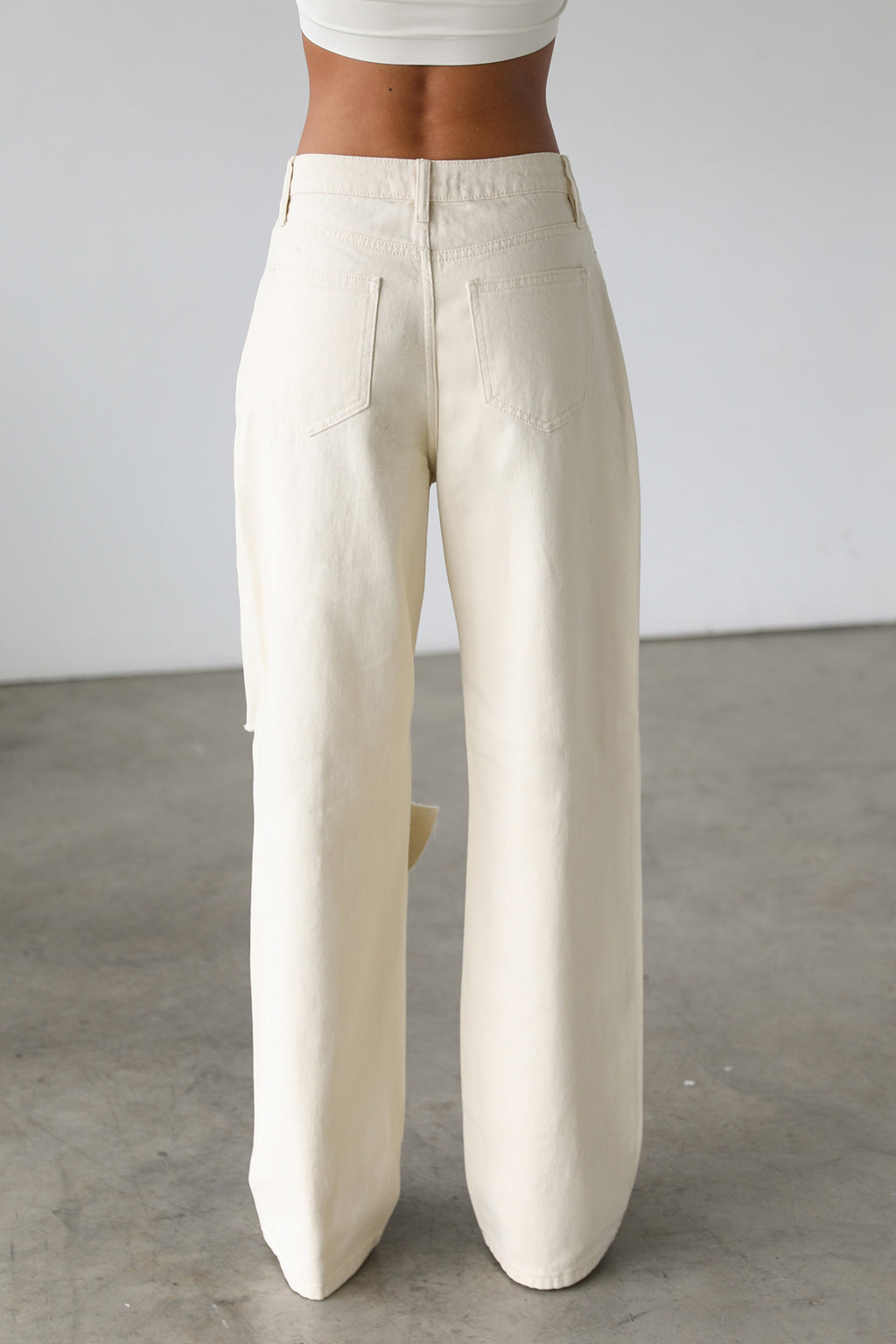 DOGMA Straight Wide Leg Skater Denim Jeans Cream by Selfie Leslie