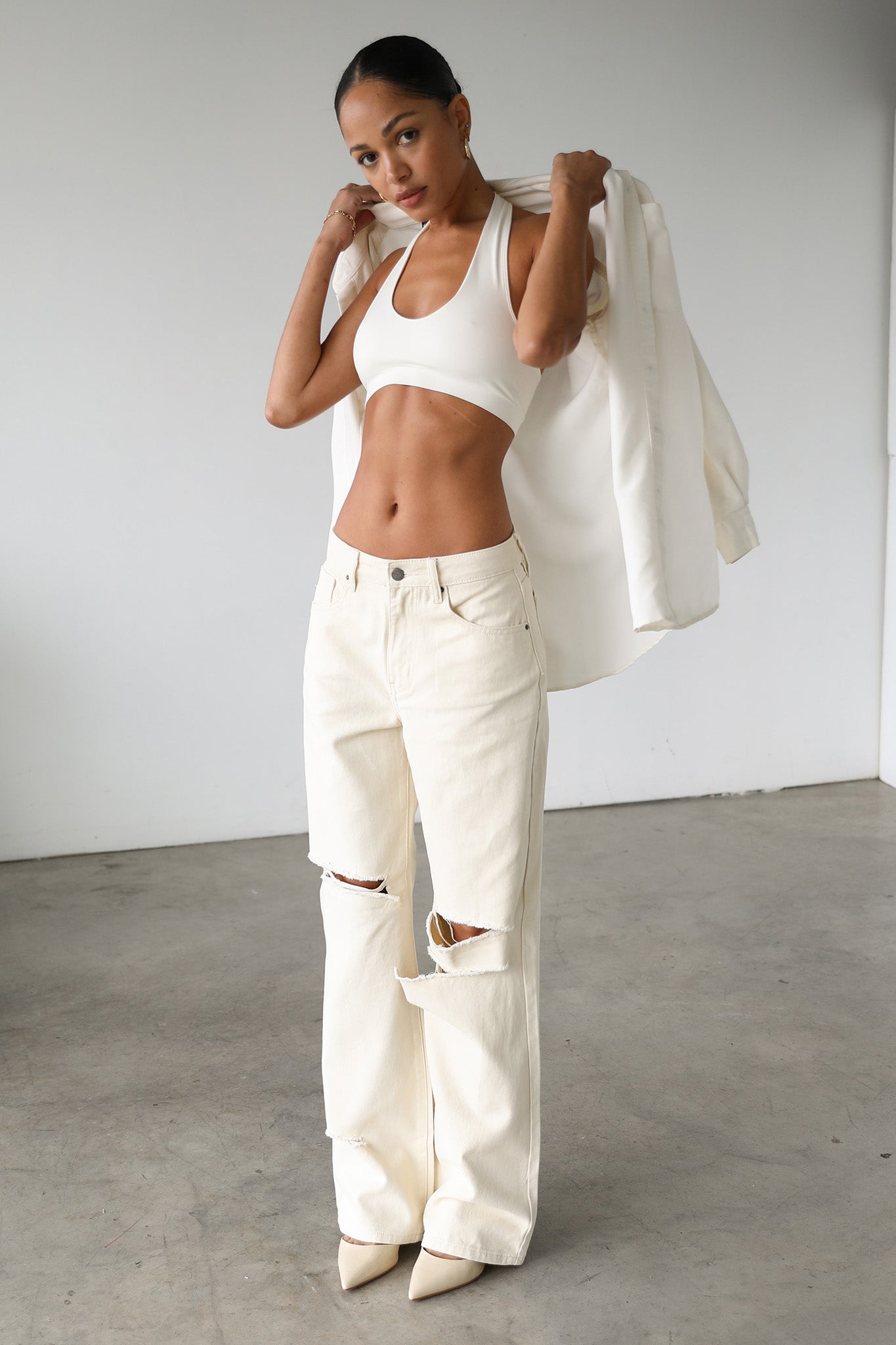 DOGMA Straight Wide Leg Skater Denim Jeans Cream by Selfie Leslie