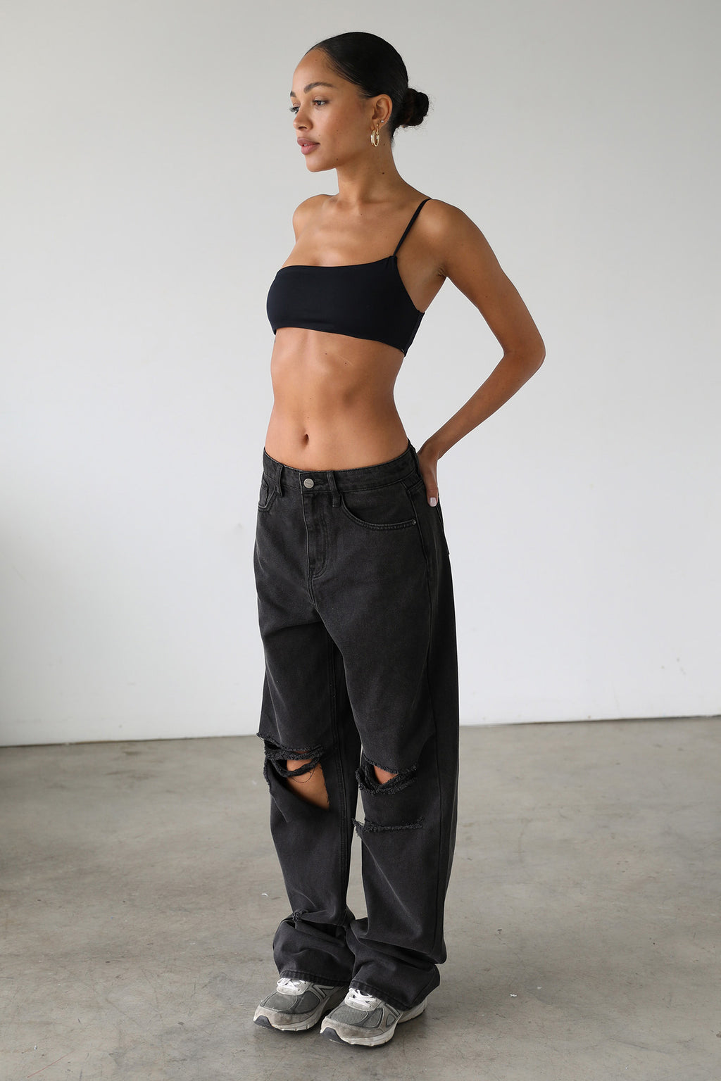DOGMA High Rise Straight Wide Leg Skater Denim Jeans Black Wash by Selfie Leslie