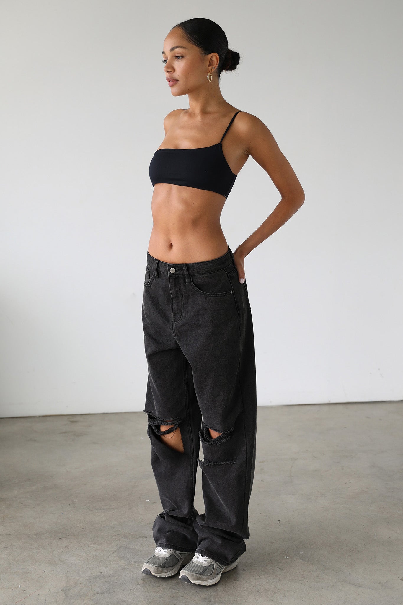 DOGMA High Rise Straight Wide Leg Skater Denim Jeans Black Wash by Selfie Leslie